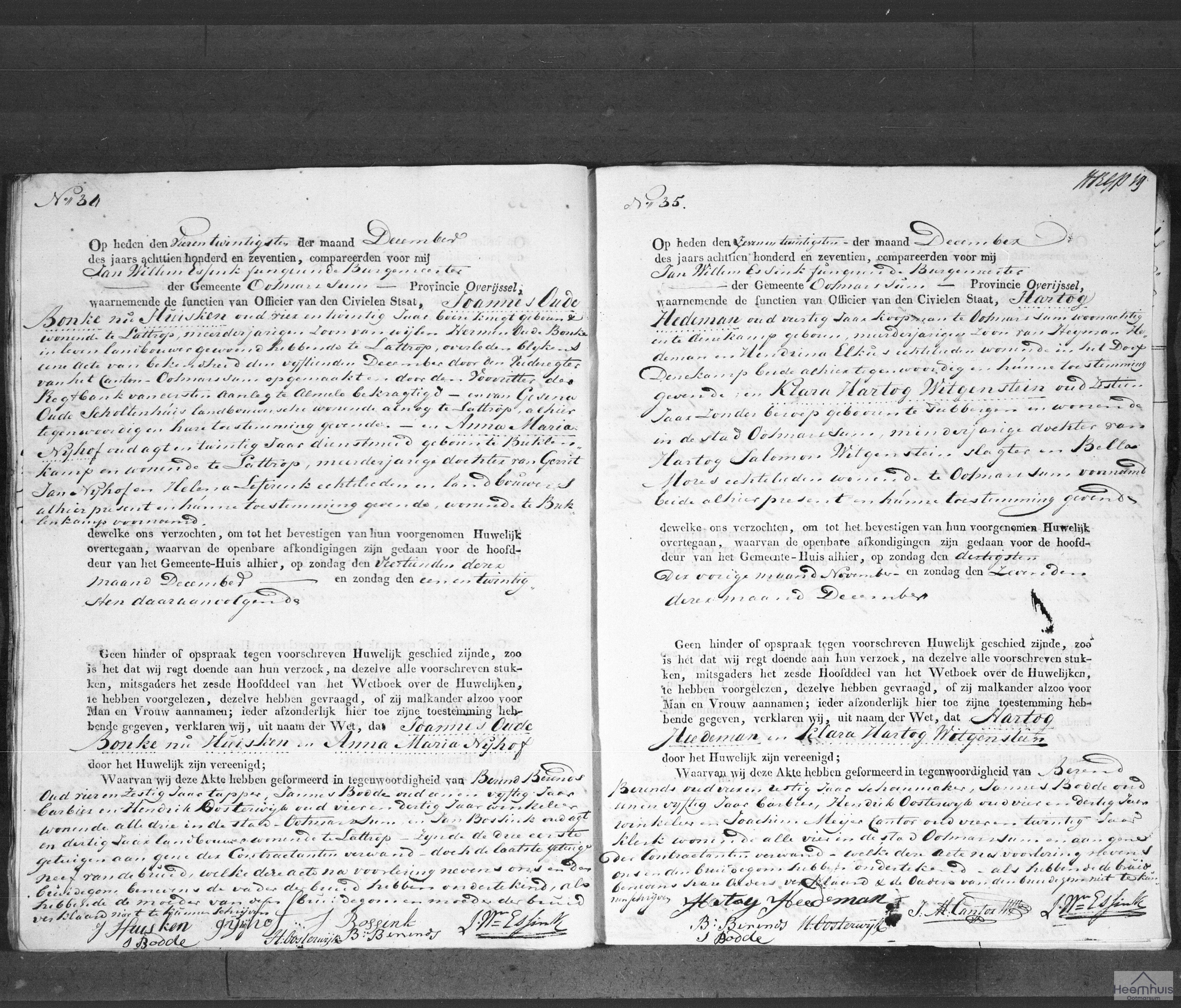Huwelijksakte van Hartog Hedeman en Klara Hartog Witgenstein