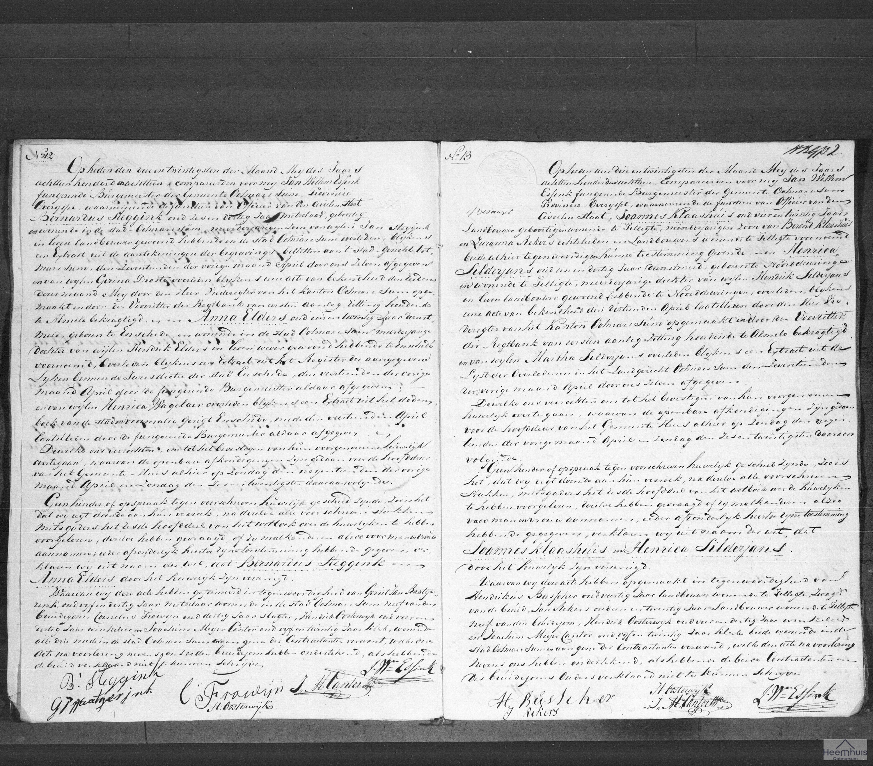 Huwelijksakte van Joannes Klaashuis en Henrica Silderjans