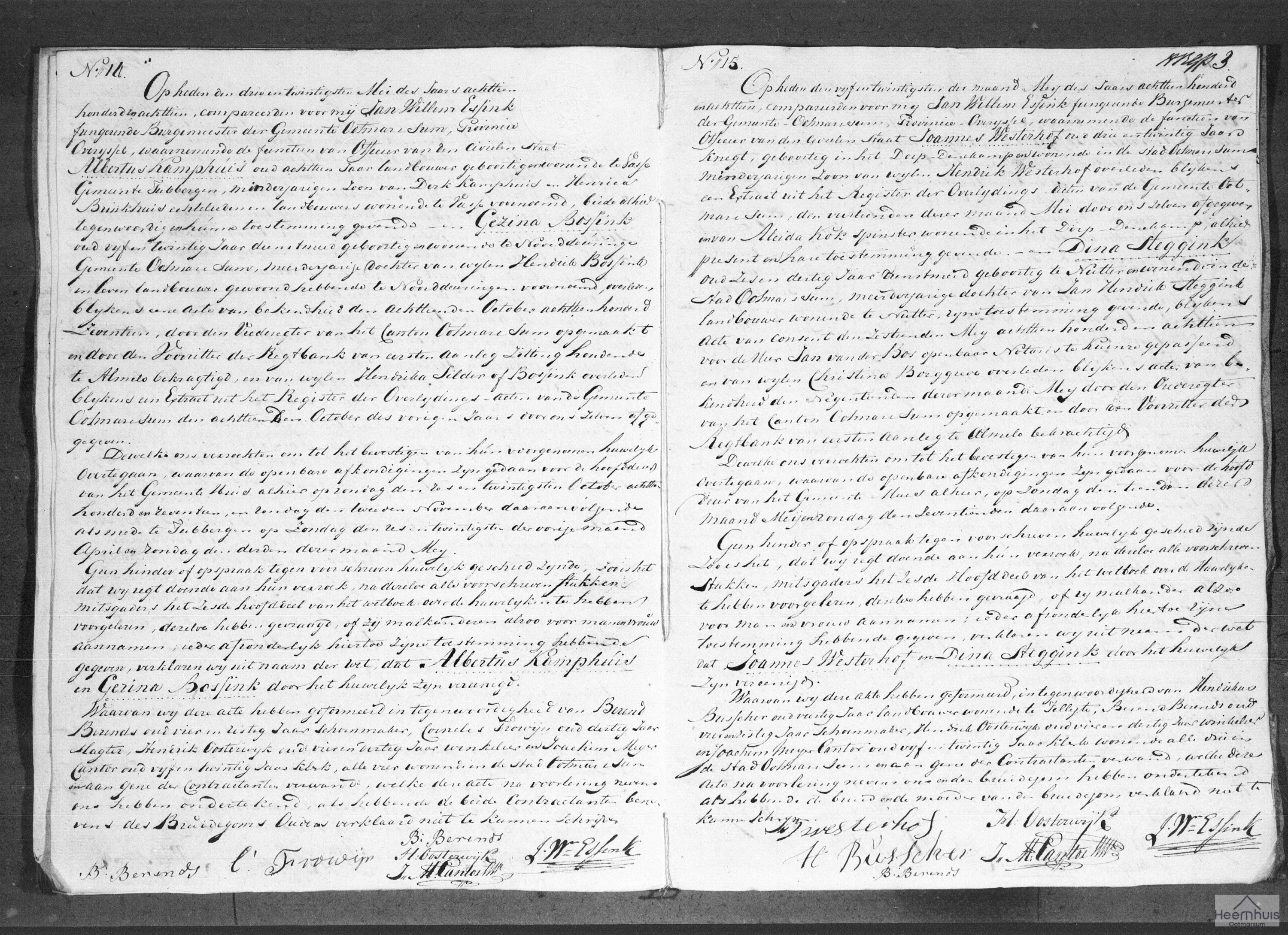 Huwelijksakte van Albertus Kamphuis en Gezina Bossink