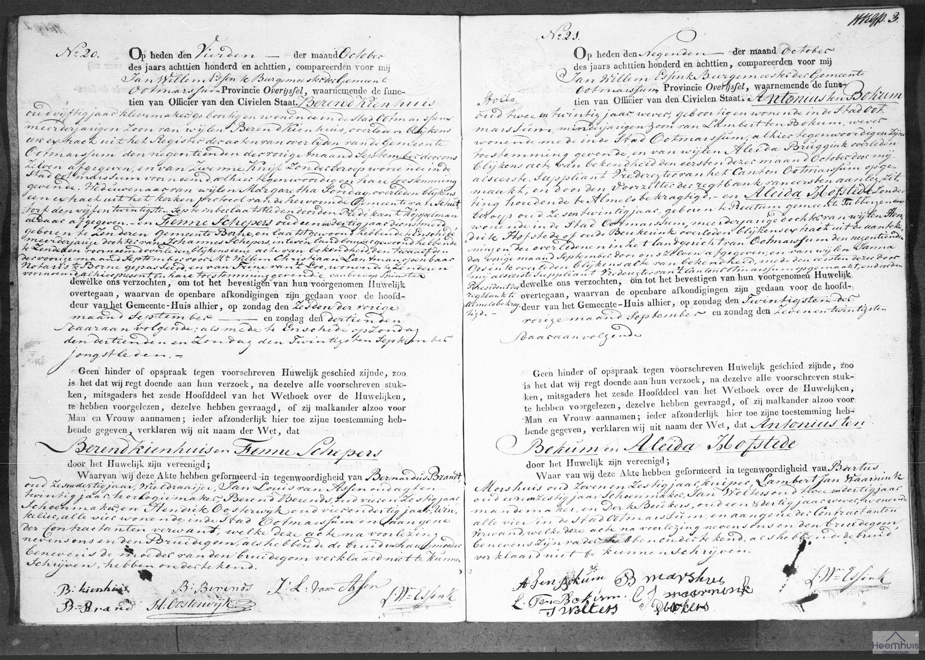Huwelijksakte van Antonius ten Bokum en Aleida Hofstede Huwelijksakte van Antonius ten Bokum en Aleida Hofstede