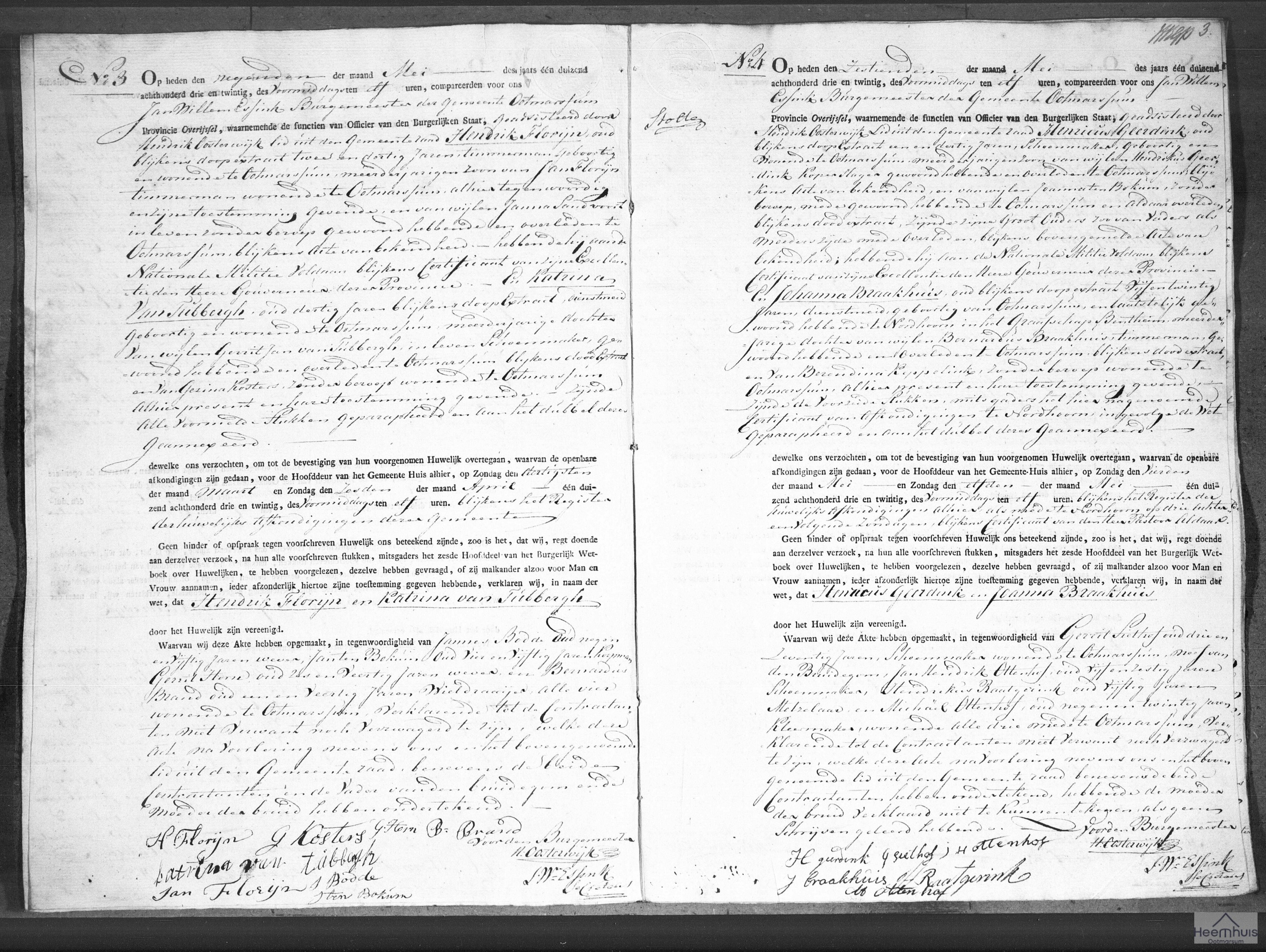 Huwelijksakte van Henricus Geerdink en Joanna Braakhuis