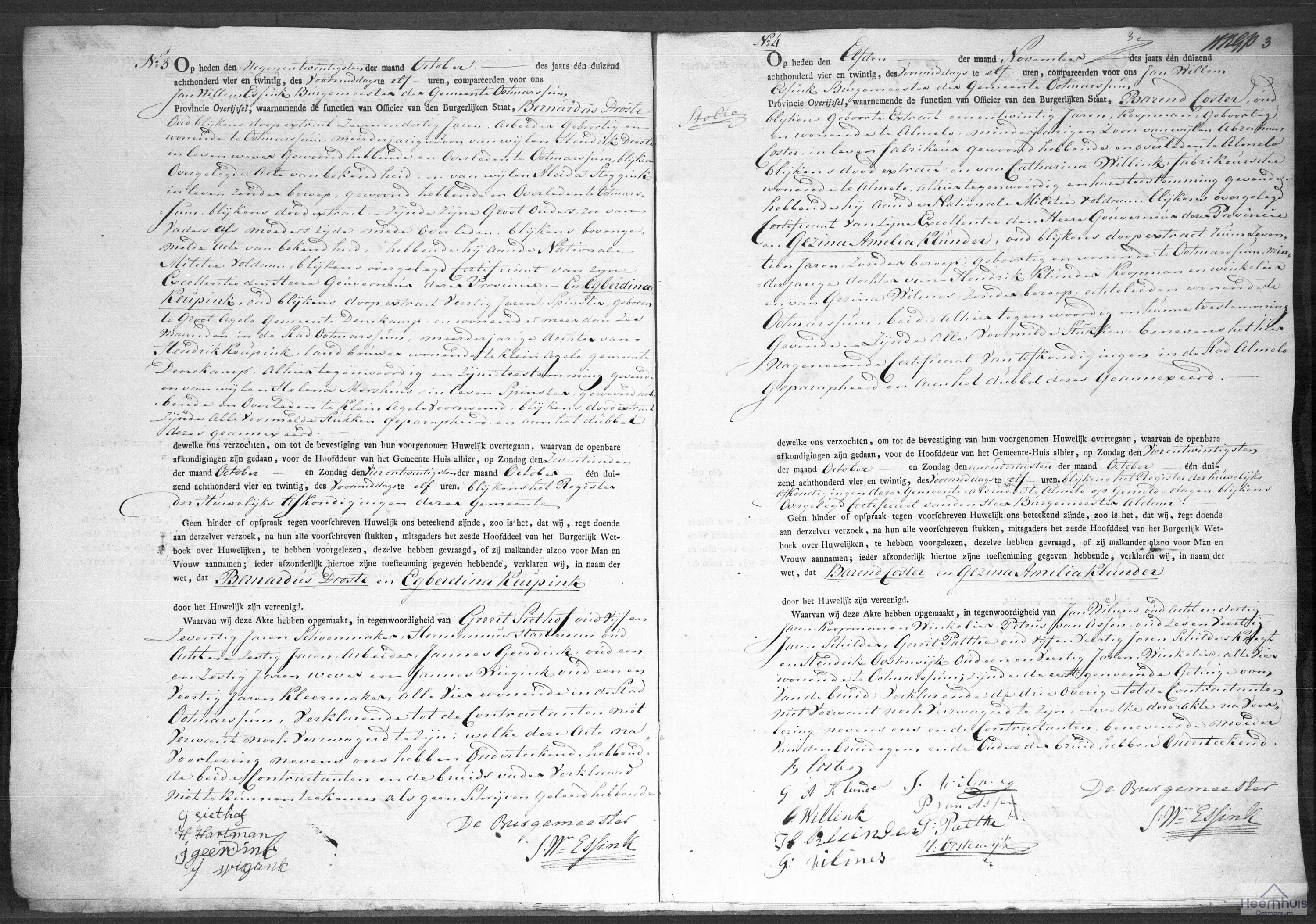 Huwelijksakte van Bernardus Droste en Egberdina Keupink