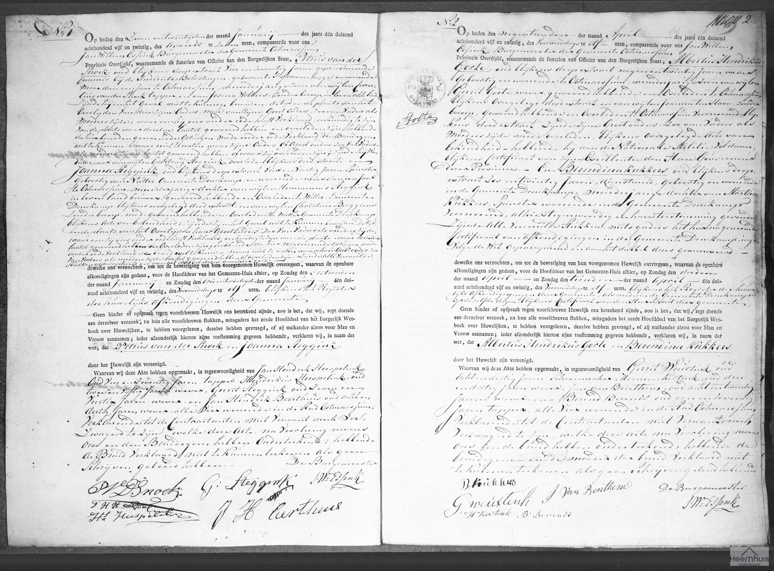 Huwelijksakte van Petrus van der Snoek en Joanna Steggink