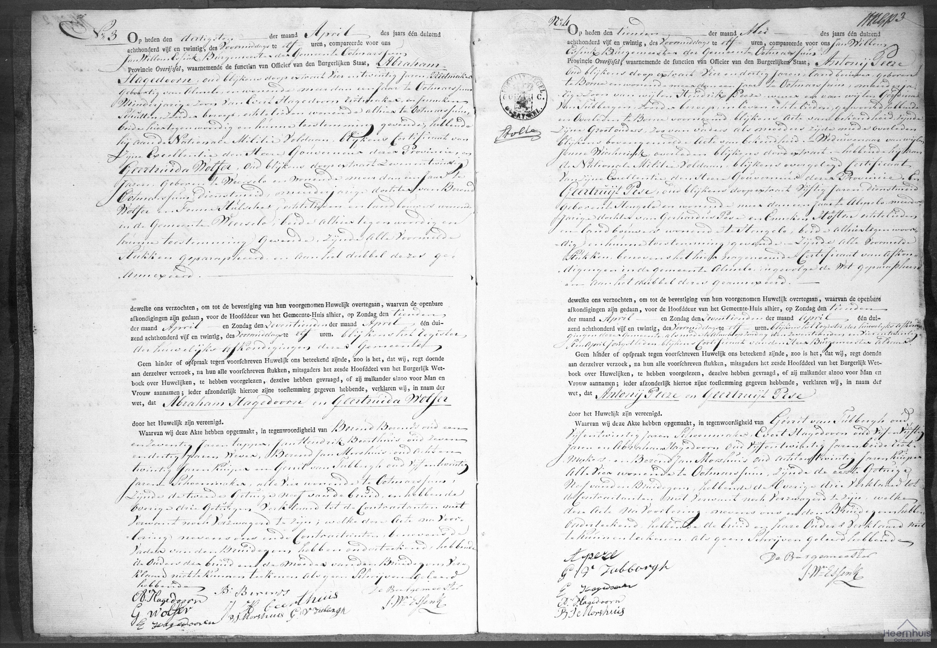 Huwelijksakte van Abraham Hagedoorn en Geertruida Wolfer