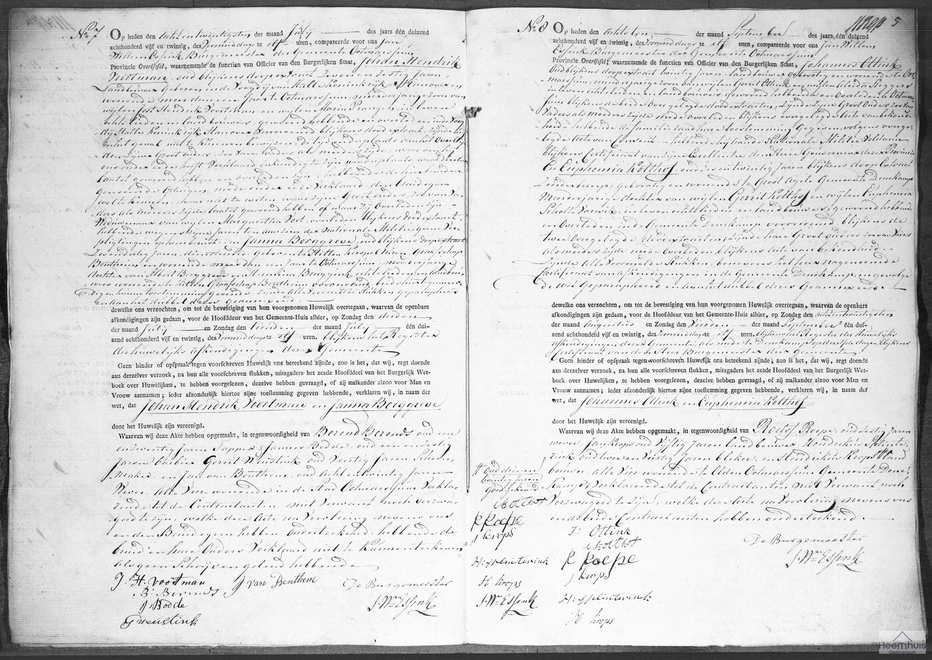 Huwelijksakte van Johannes Ottink en Euphemia Kolthof