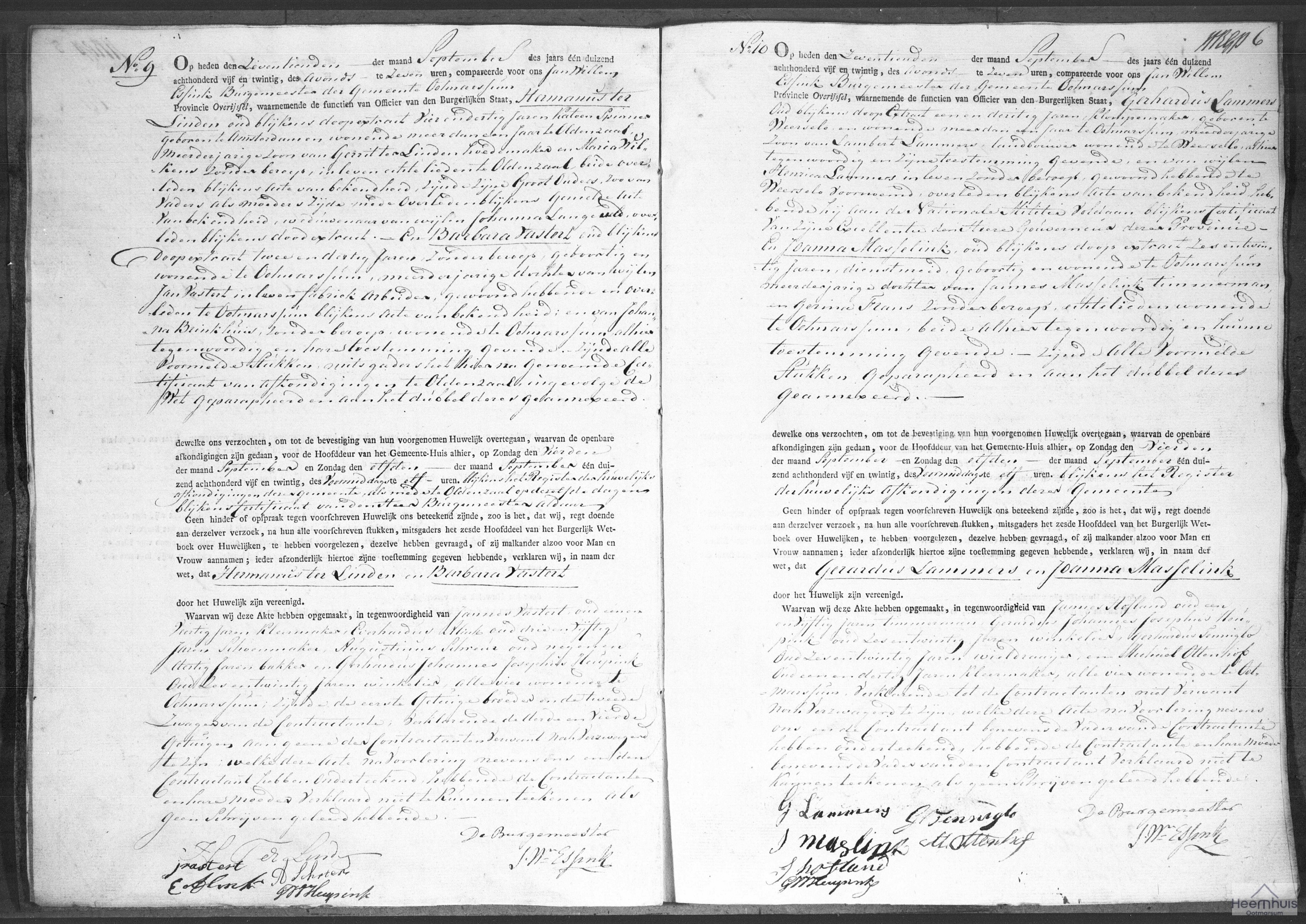 Huwelijksakte van Hermanus ter Linden en Barbara Vastert