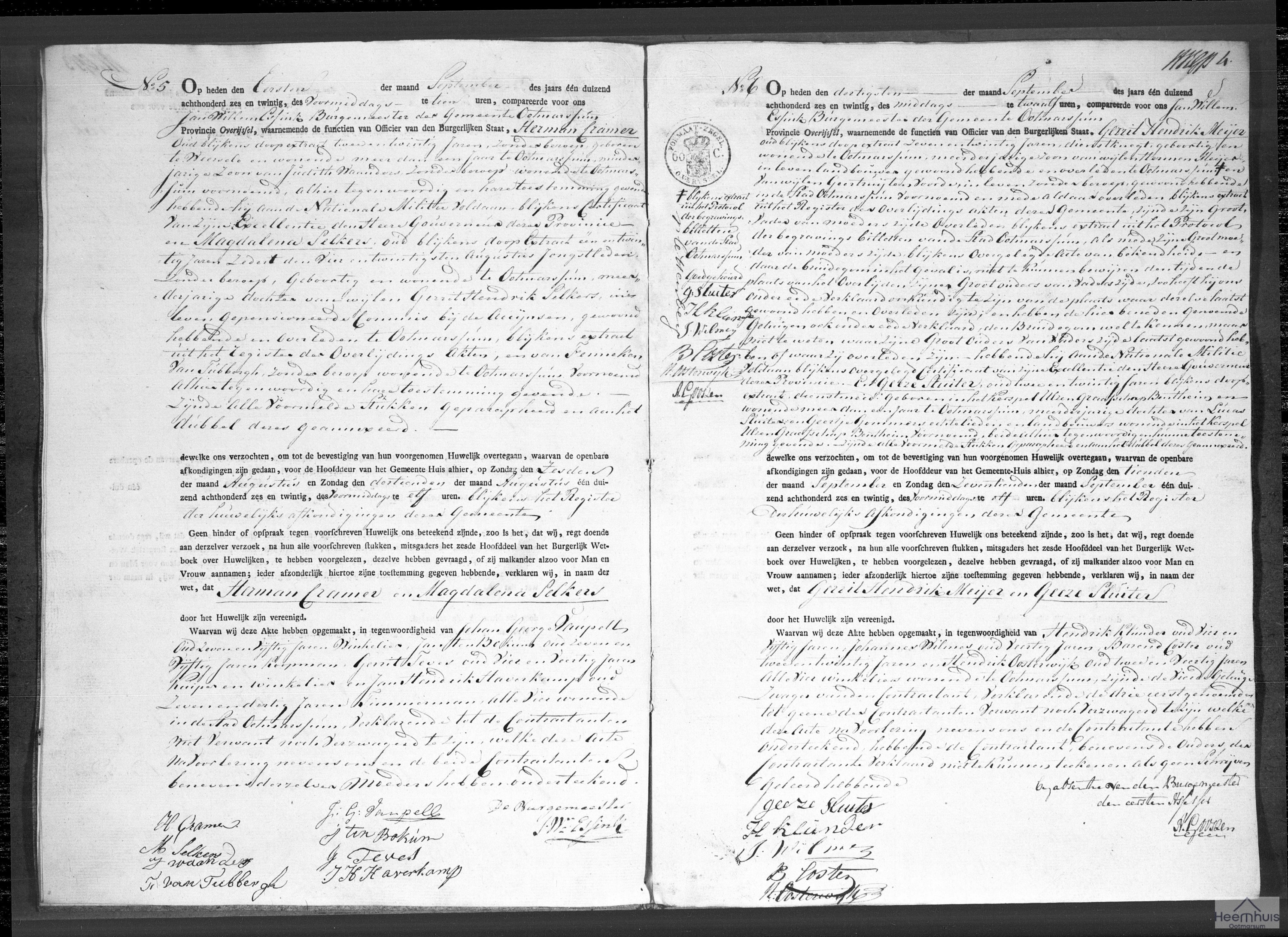 Huwelijksakte van Gerrit Hendrik Meijer en Geeze Sluiter