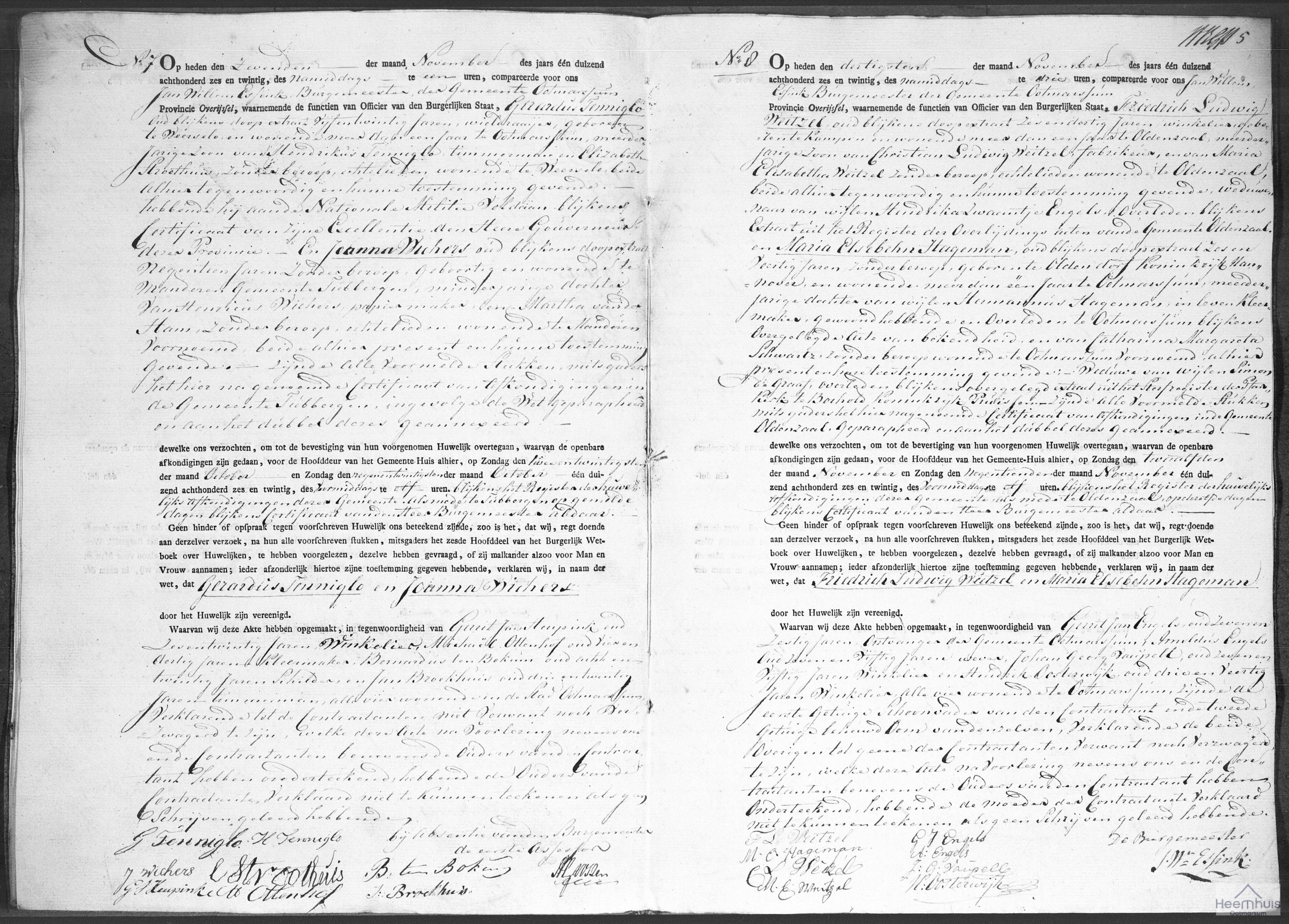 Huwelijksakte van Friedrich Ludwig Weitzel en Maria Elsebehn Hageman