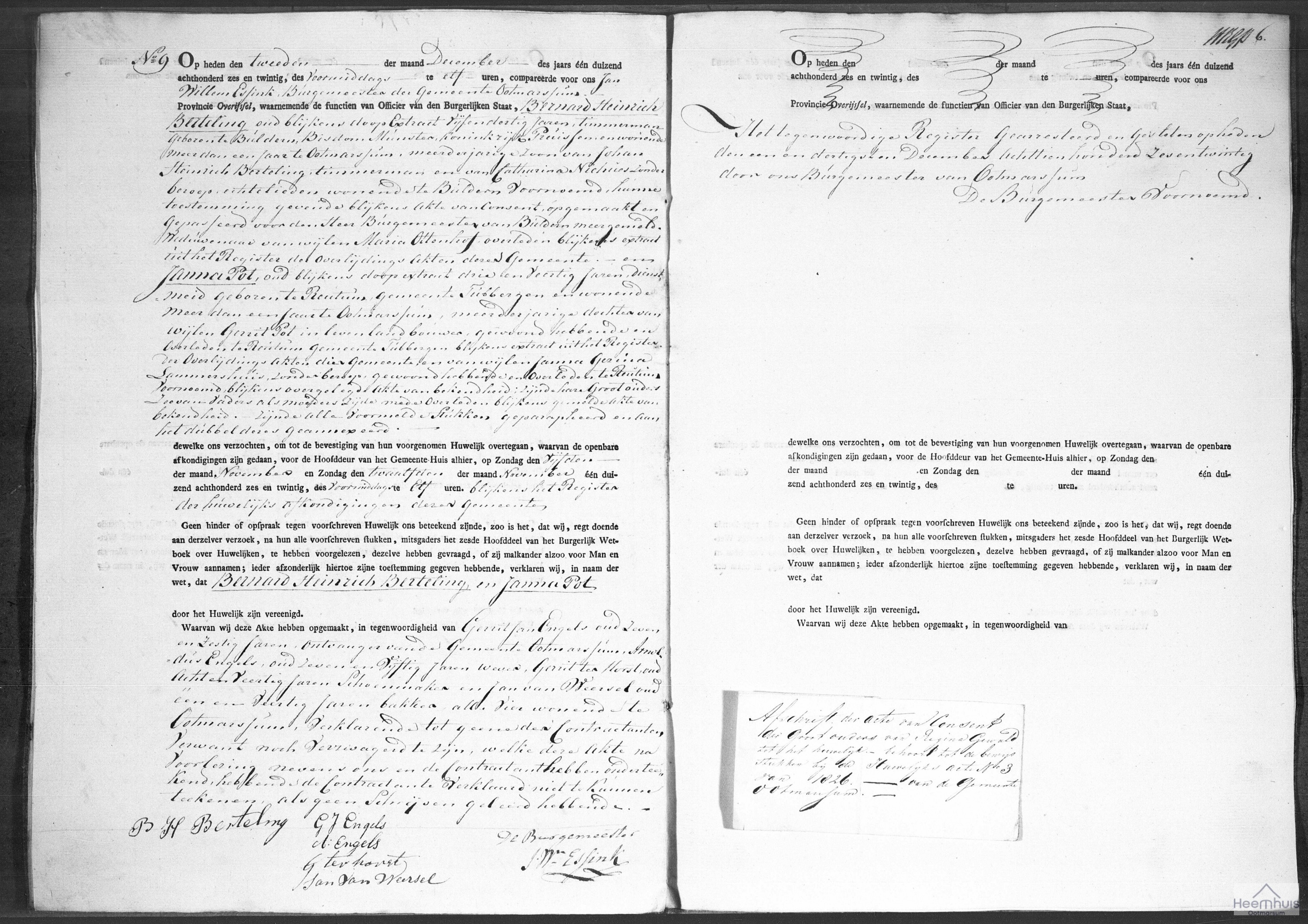 Huwelijksakte van Bernard Heinrich Berteling en Janna Pot Huwelijksakte van Bernard Heinrich Berteling en Janna Pot