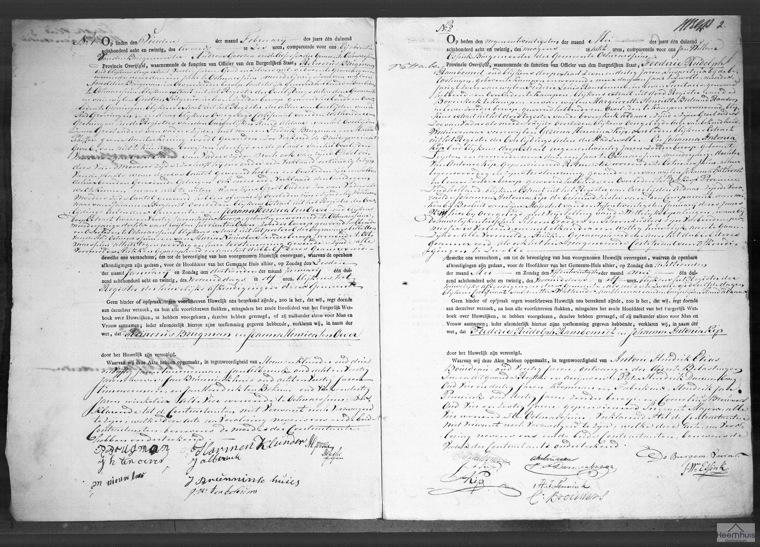 Huwelijksakte van Frederic Rudolph Rambonnet en Johanna Antonia Kip