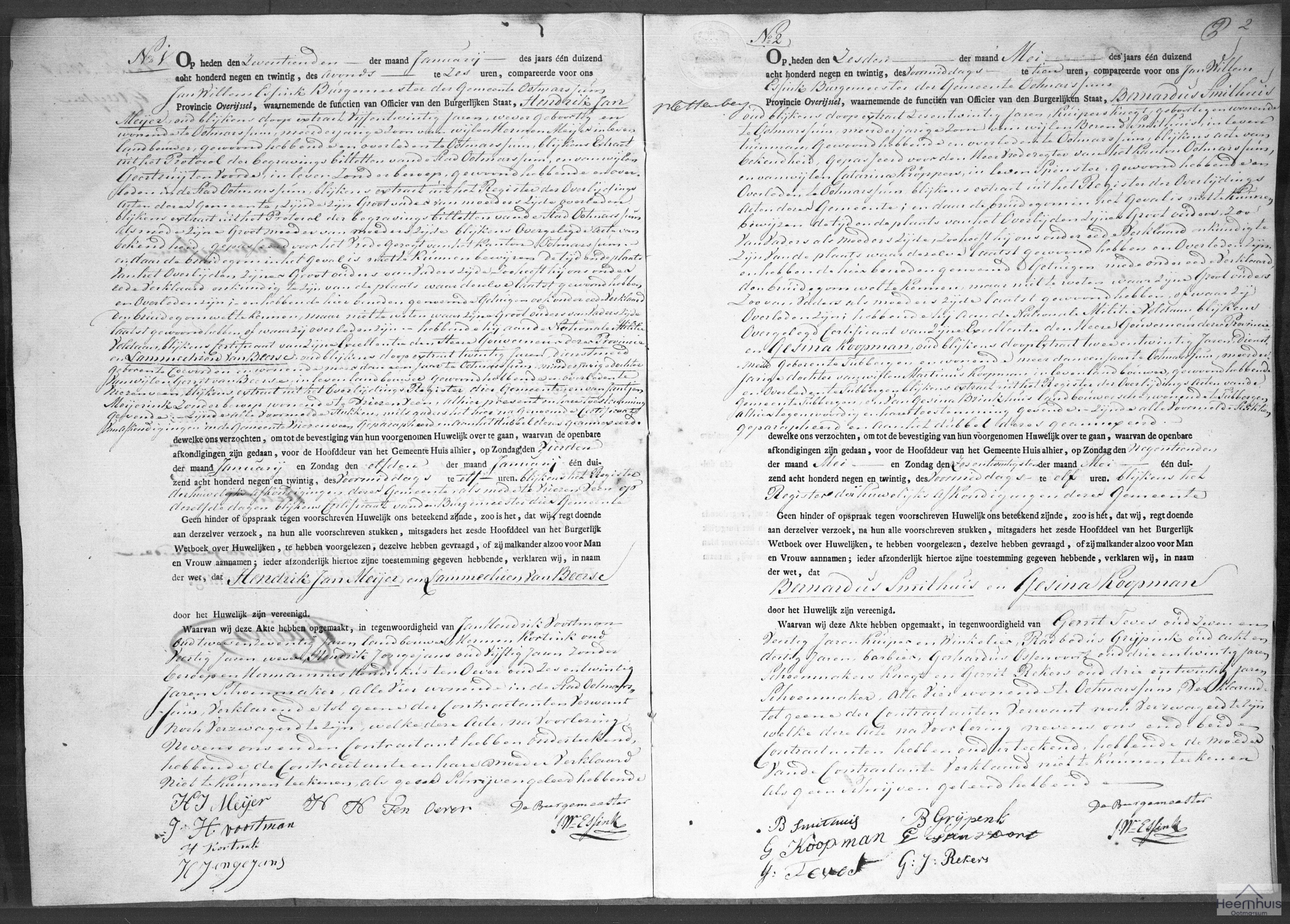 Huwelijksakte van Bernardus Smithuis en Gesina Koopman Huwelijksakte van Bernardus Smithuis en Gesina Koopman