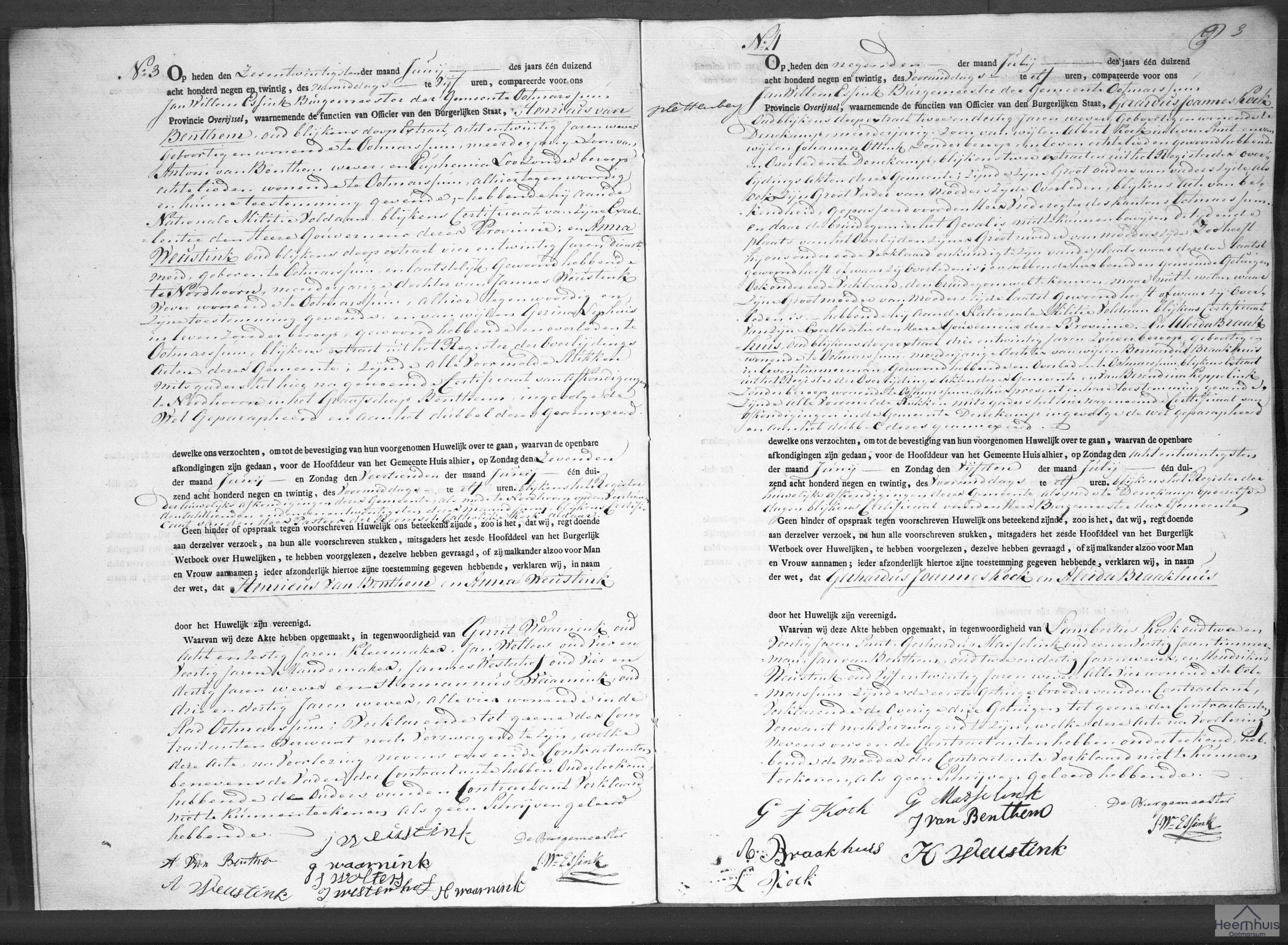 Huwelijksakte van Gerardus Joannes Kock en Aleida Braakhuis