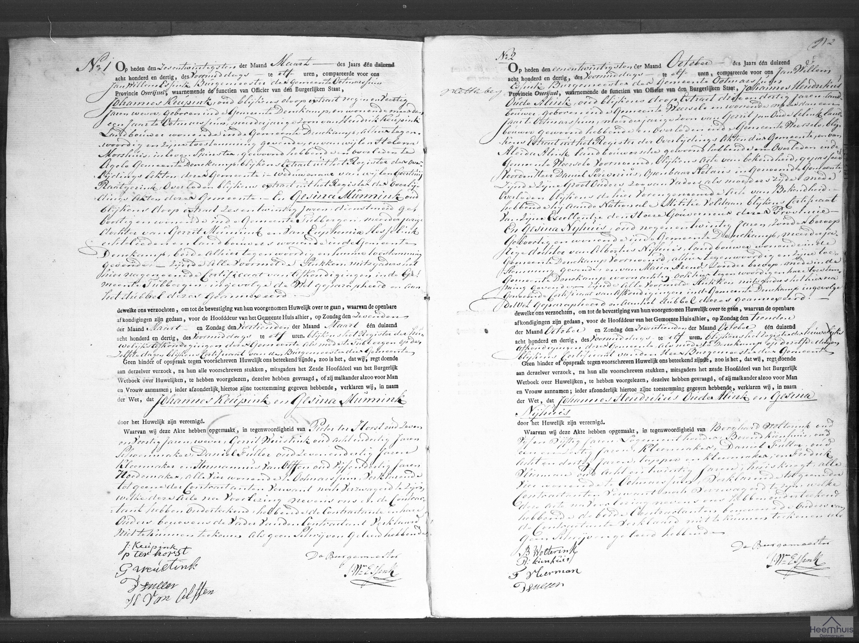 Huwelijksakte van Johannes Keupink en Gesina Munnink