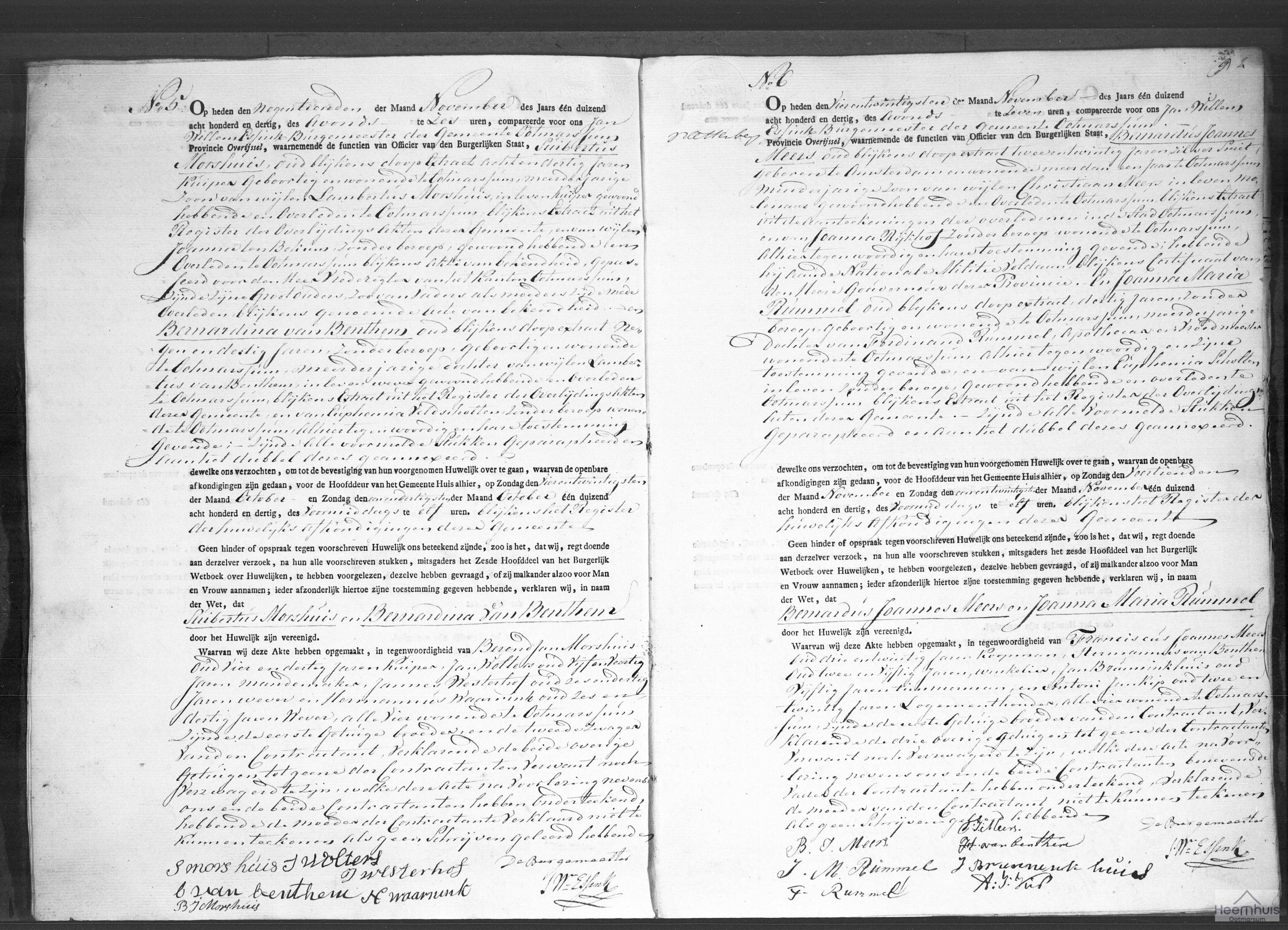 Huwelijksakte van Bernardus Joannes Meers en Joanna Maria Rummel