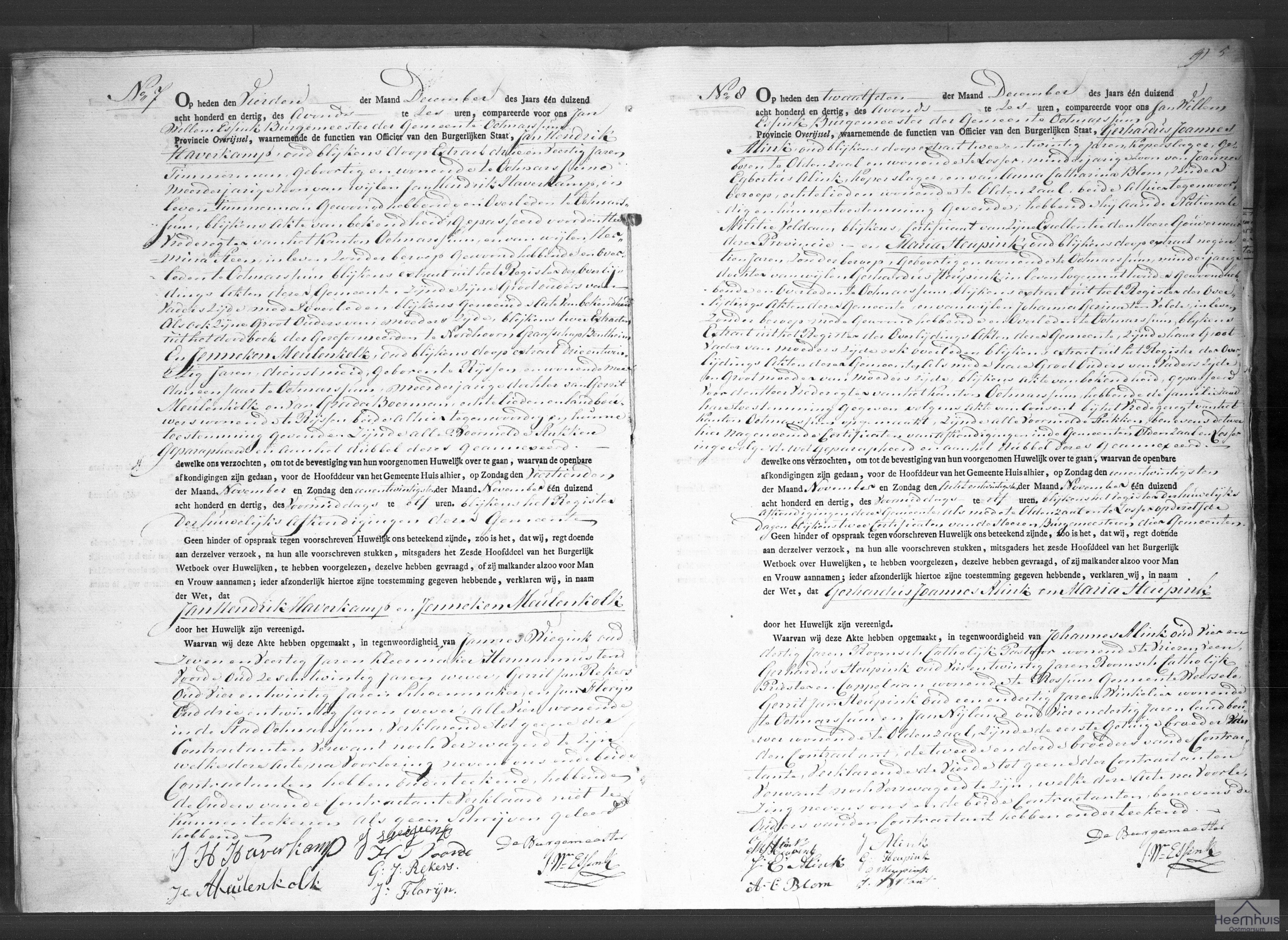 Huwelijksakte van Jan Hendrik Haverkamp en Jenneken Meulenkolk