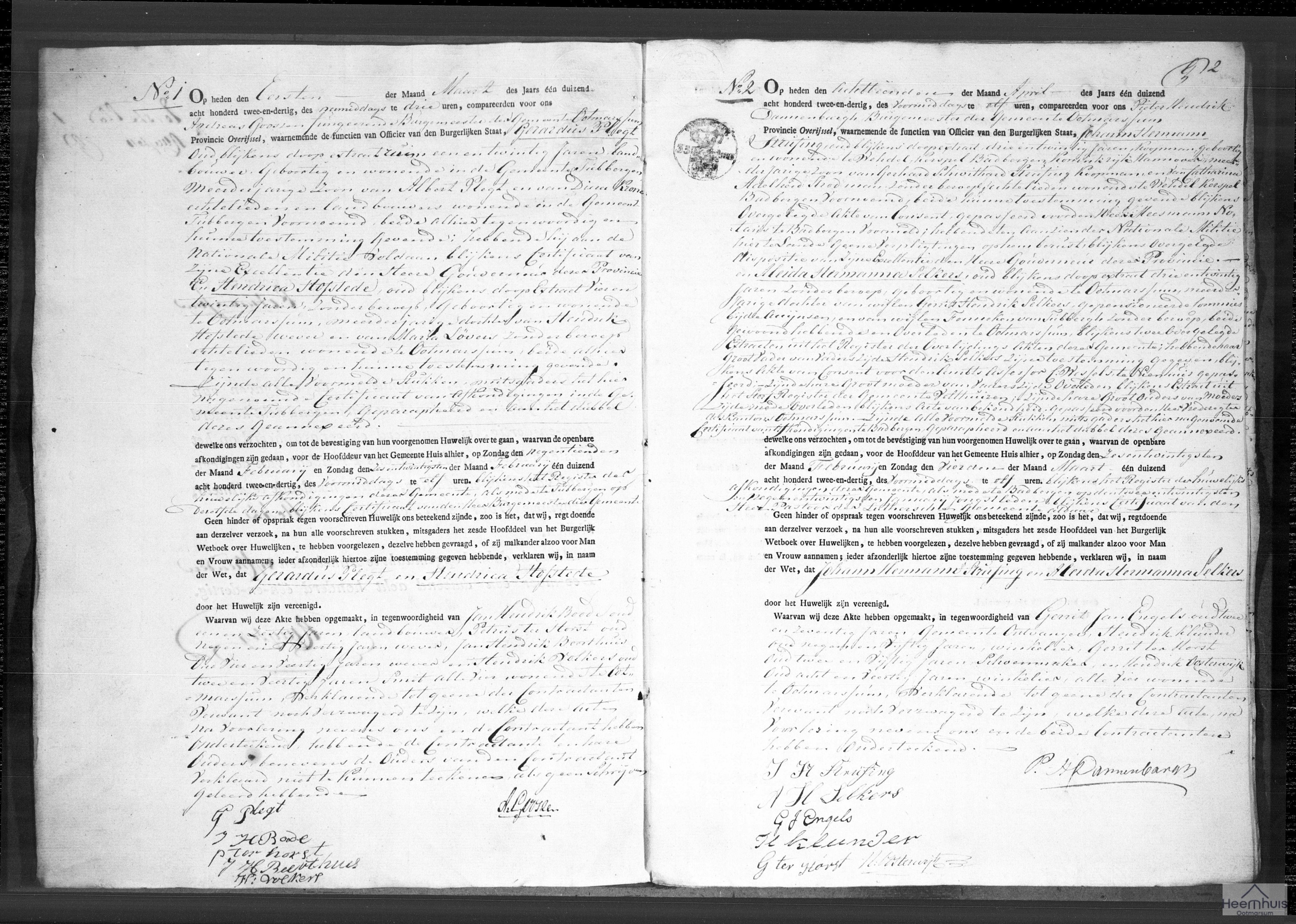 Huwelijksakte van Johann Hermann Strufing en Aleida Hermanna Selkers