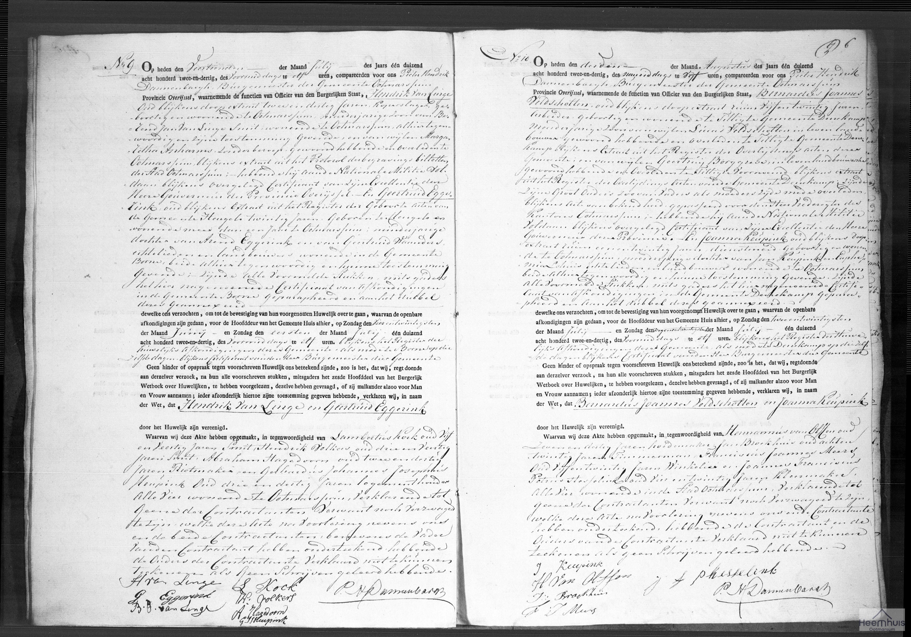 Huwelijksakte van Hendrik van Linge en Geertruid Eggerink