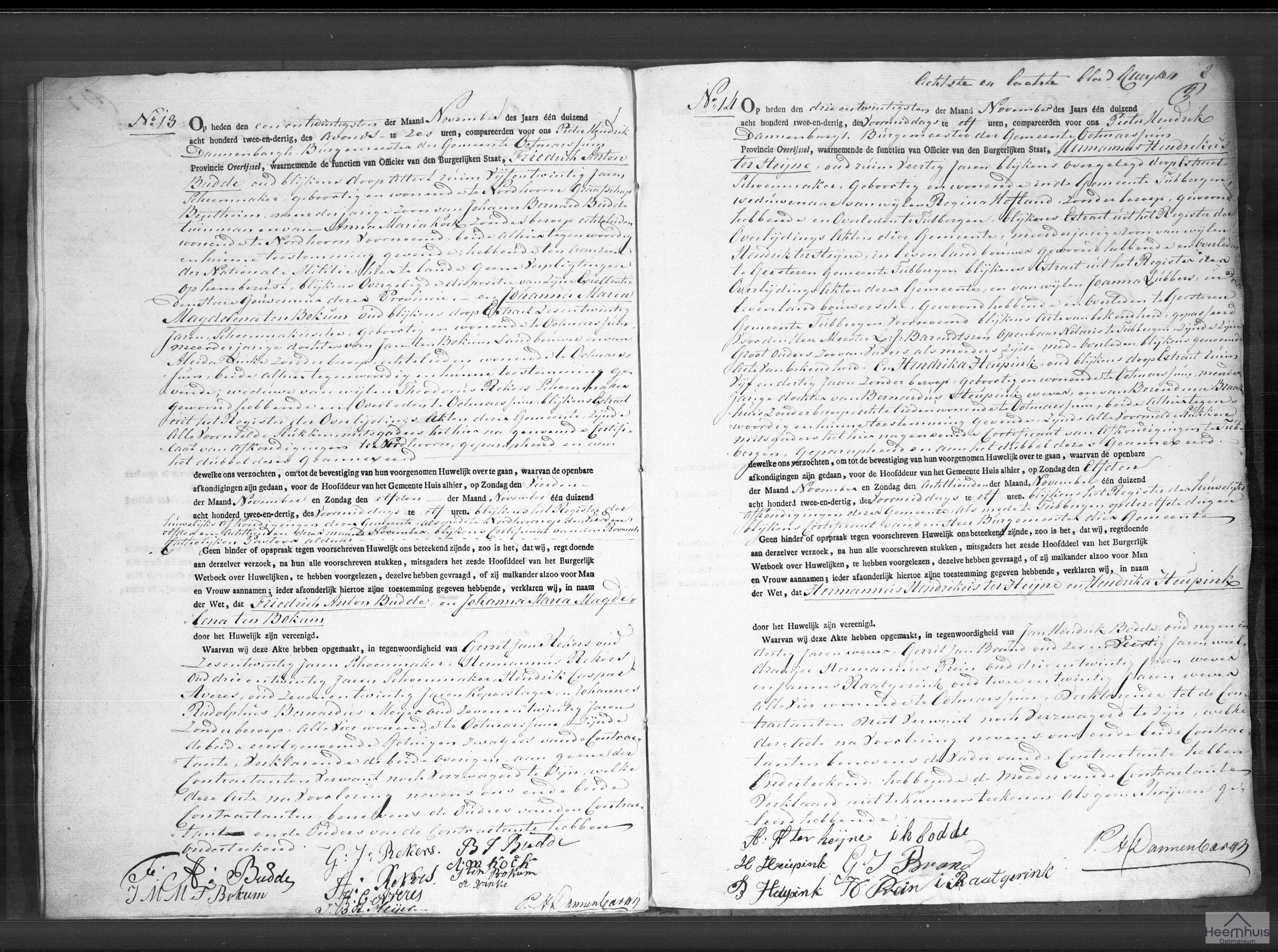Huwelijksakte van Hermannus Hendrikus ter Heijne en Hendrika Heupink