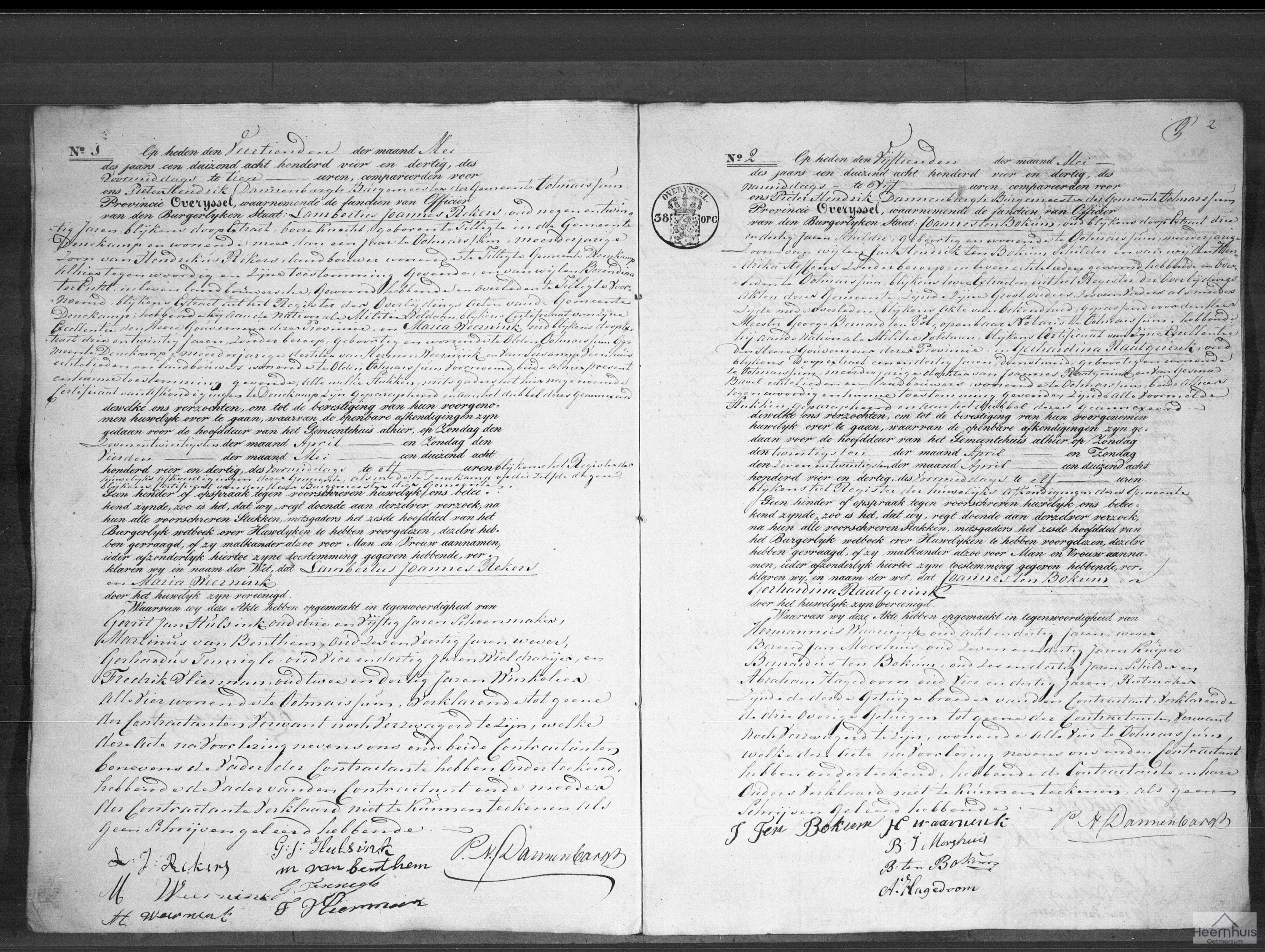 Huwelijksakte van Joannes ten Bokum en Gerhardina Raatgerink