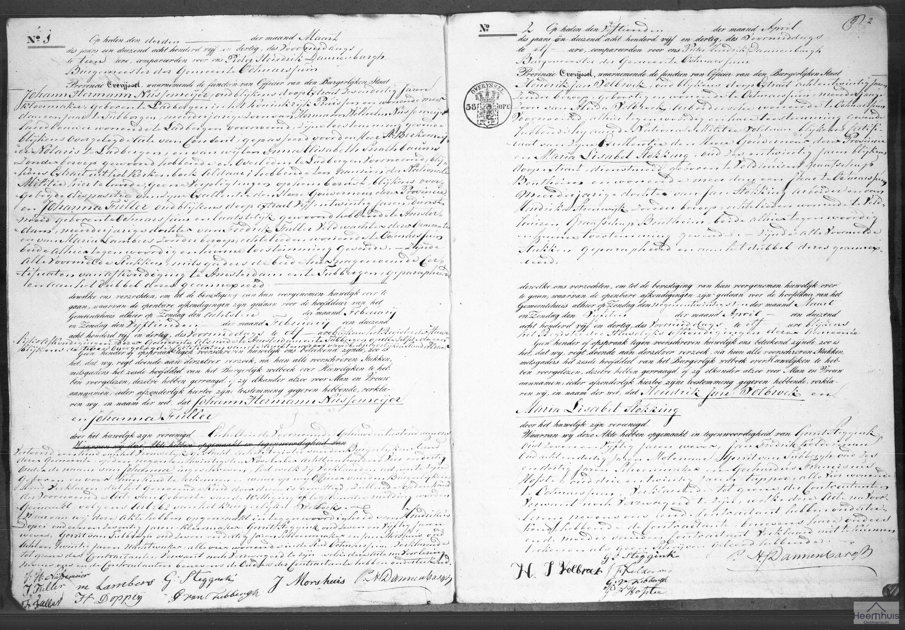 Huwelijksakte van Hendrik Jan Volbroek en Maria Lisabet Stokking