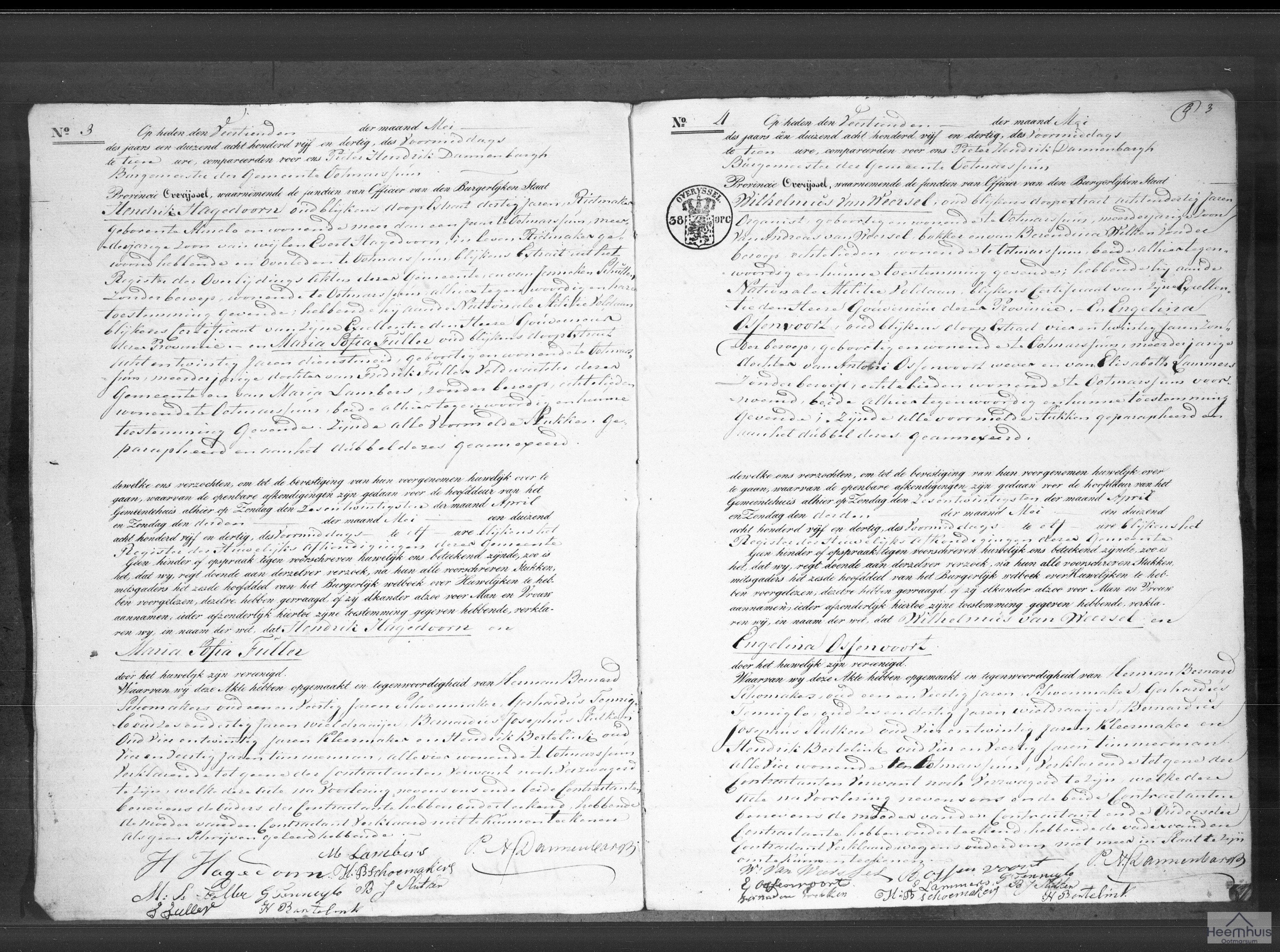 Huwelijksakte van Hendrik Hagedoorn en Maria Sofia Fuller