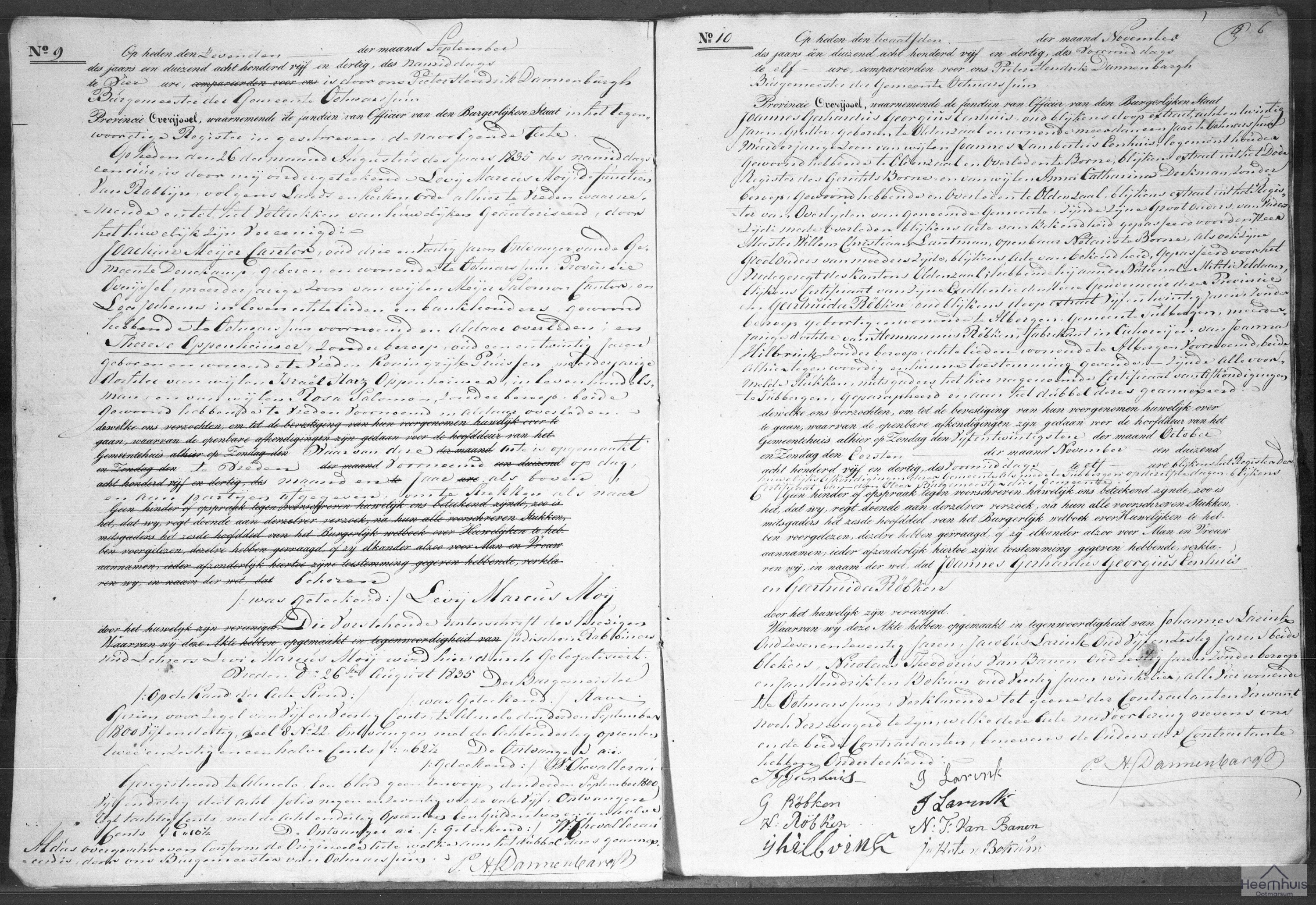 Huwelijksakte van Joannes Gerhardus Georgius Eenhuis en Geertruida Röbken