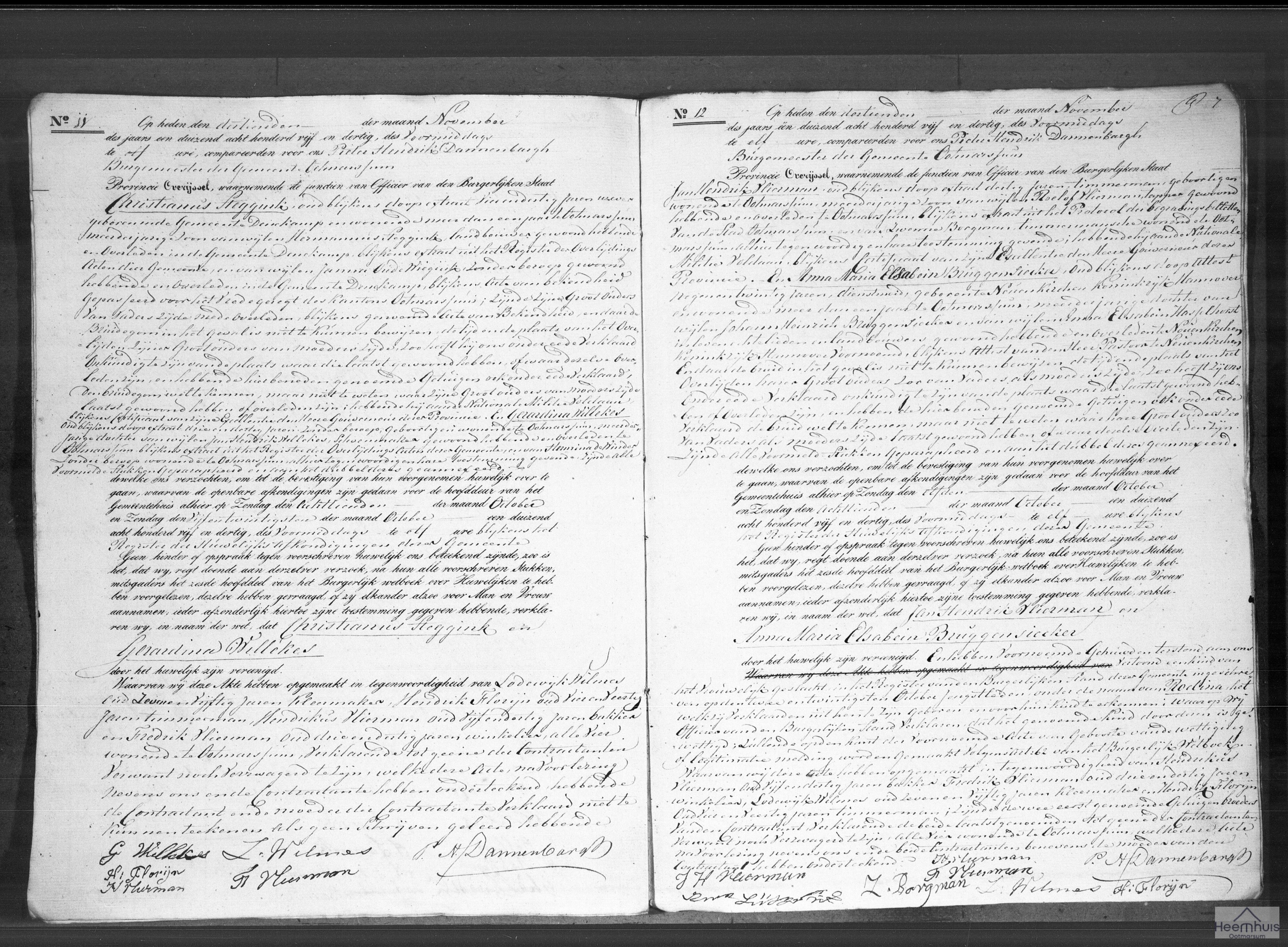 Huwelijksakte van Jan Hendrik Vlierman en Anna Maria Elsabein Bruggensiecker