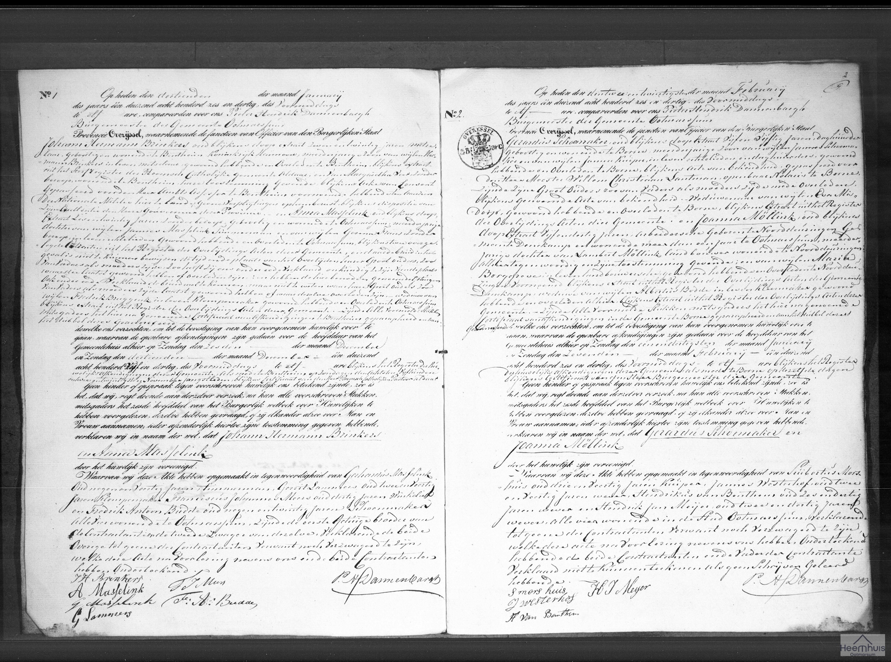 Huwelijksakte van Gerardus Schoemaker en Joanna Möllink