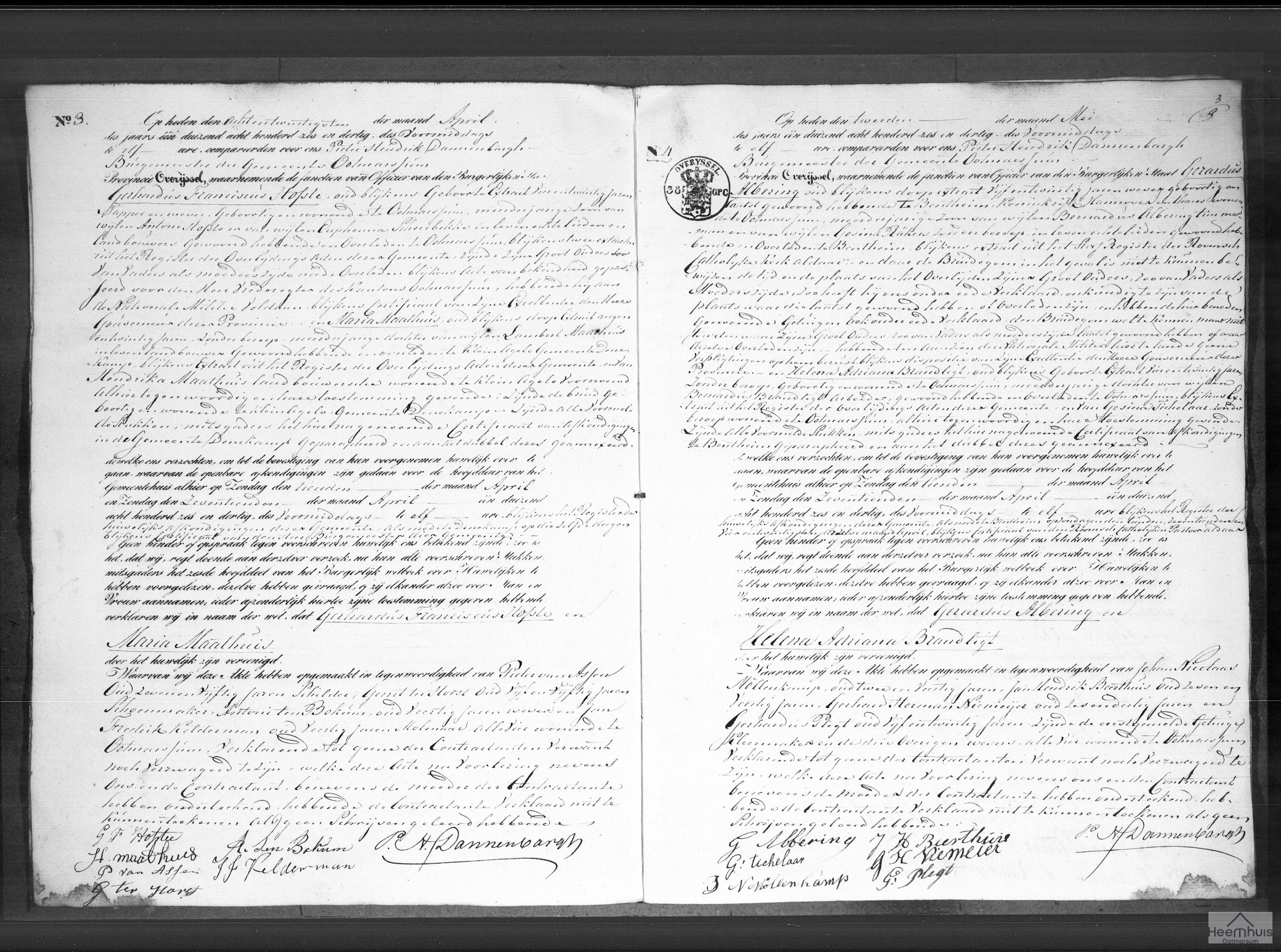 Huwelijksakte van Gerhardus Franciscus Hofste en Maria Maathuis Huwelijksakte van Gerhardus Franciscus Hofste en Maria Maathuis