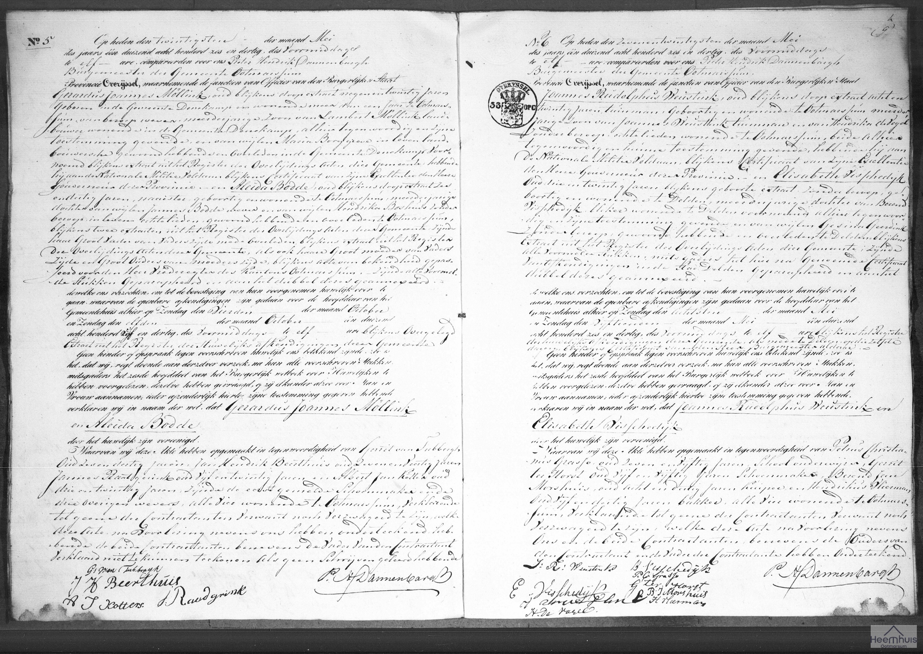 Huwelijksakte van Gerardus Joannes Möllink en Aleida Bodde