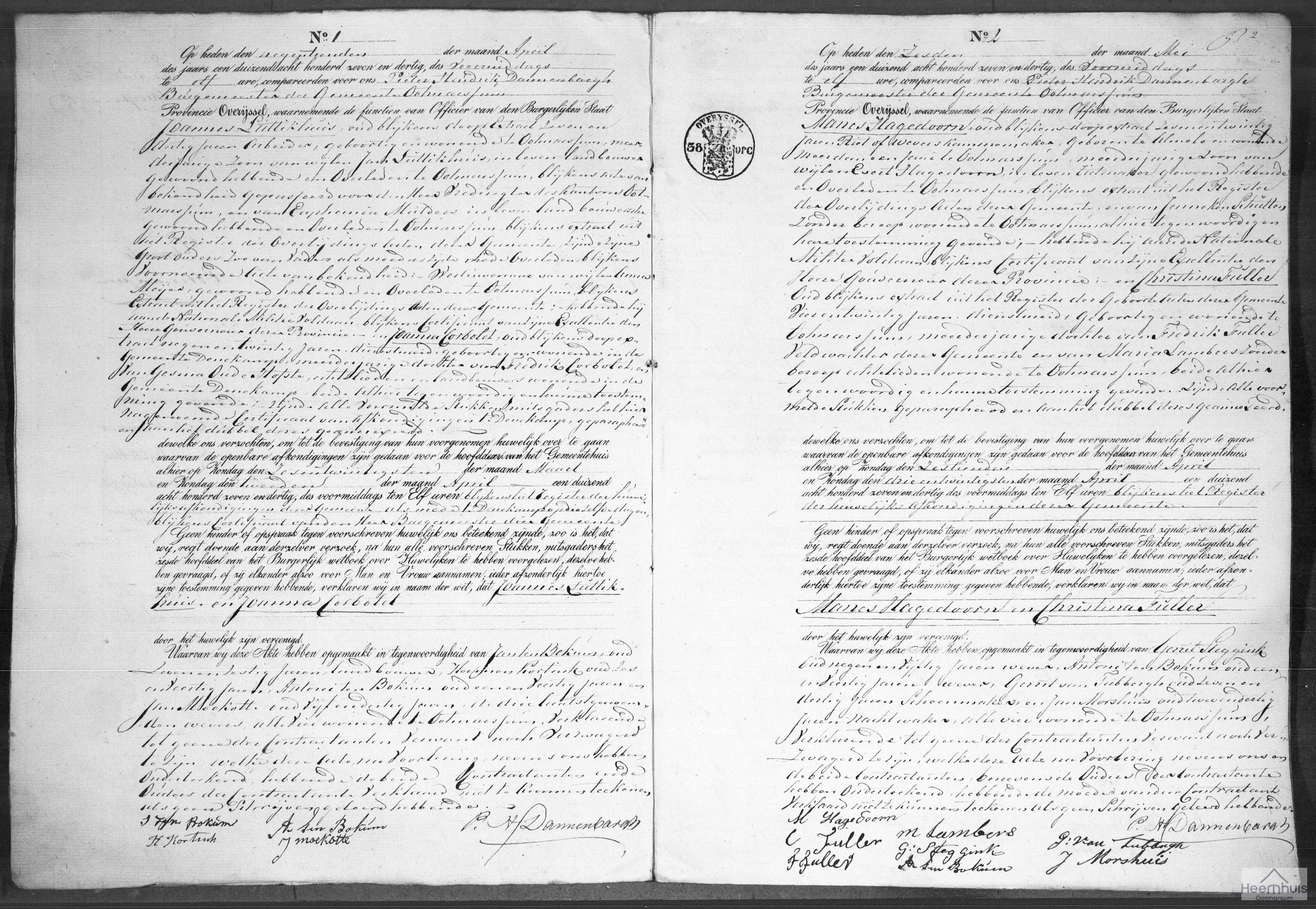 Huwelijksakte van Manes Hagedoorn en Christina Fuller