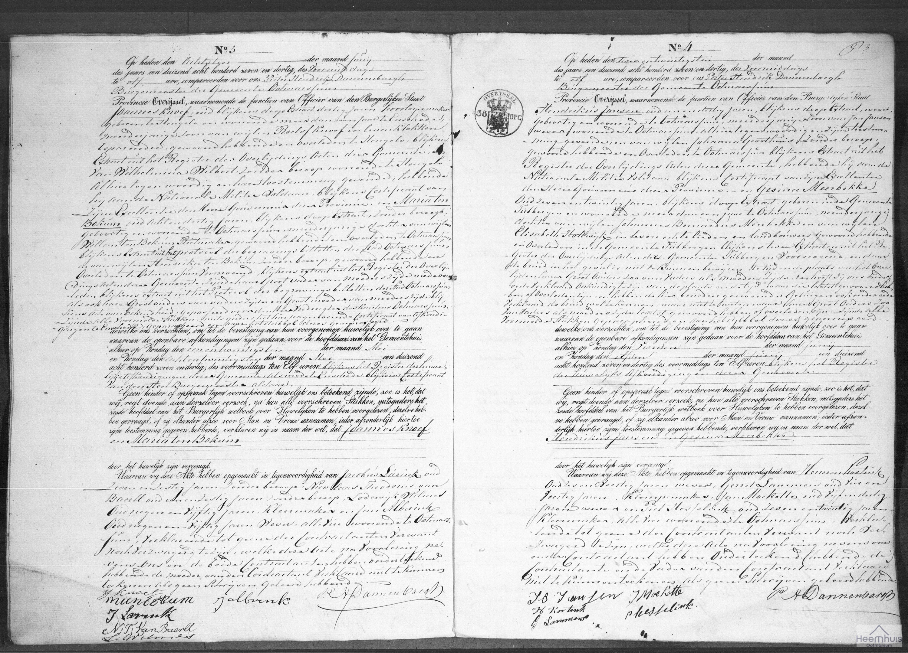 Huwelijksakte van Joannes Knoef en Maria ten Bokum