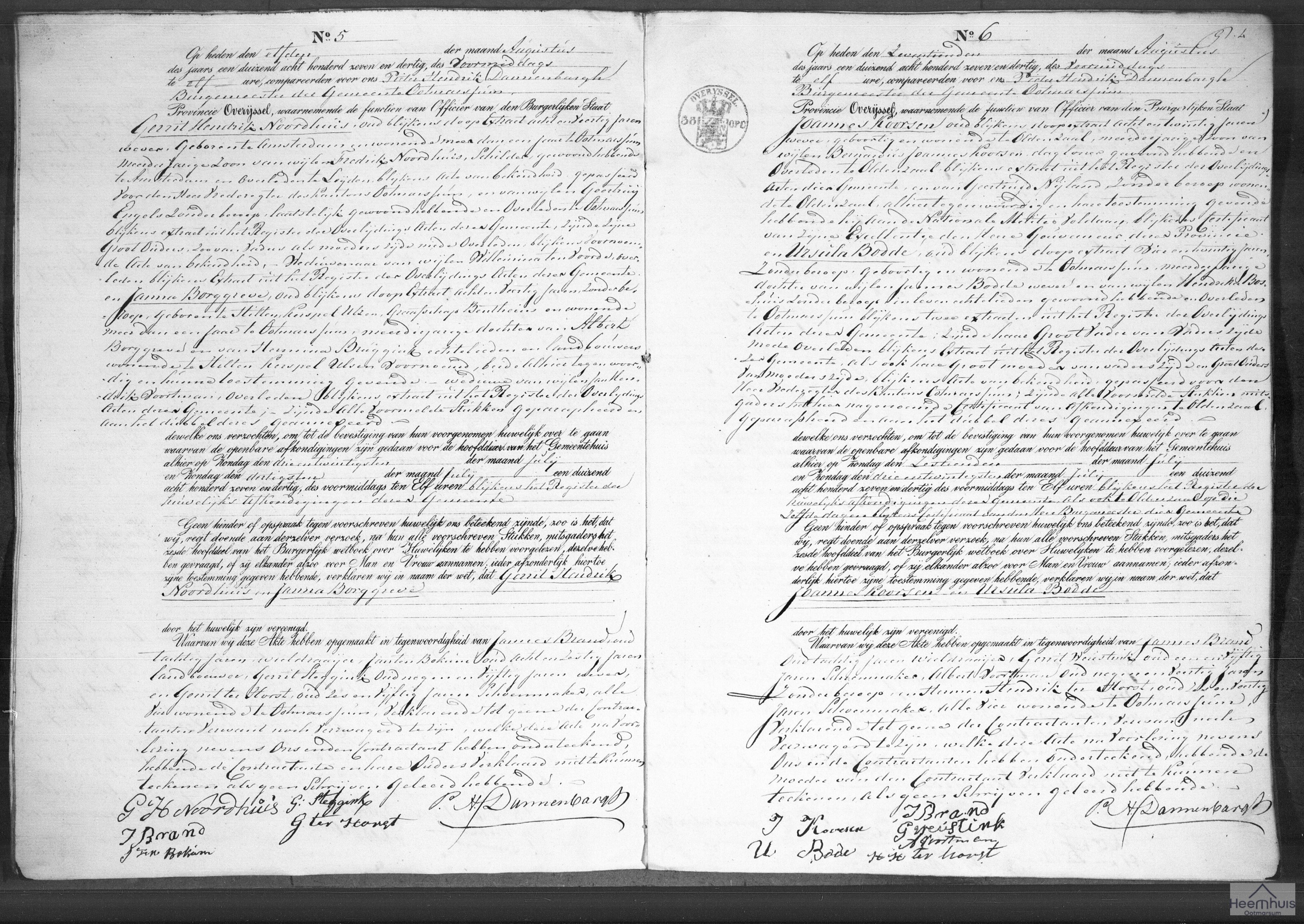 Huwelijksakte van Joannes Koorsen en Ursula Bodde