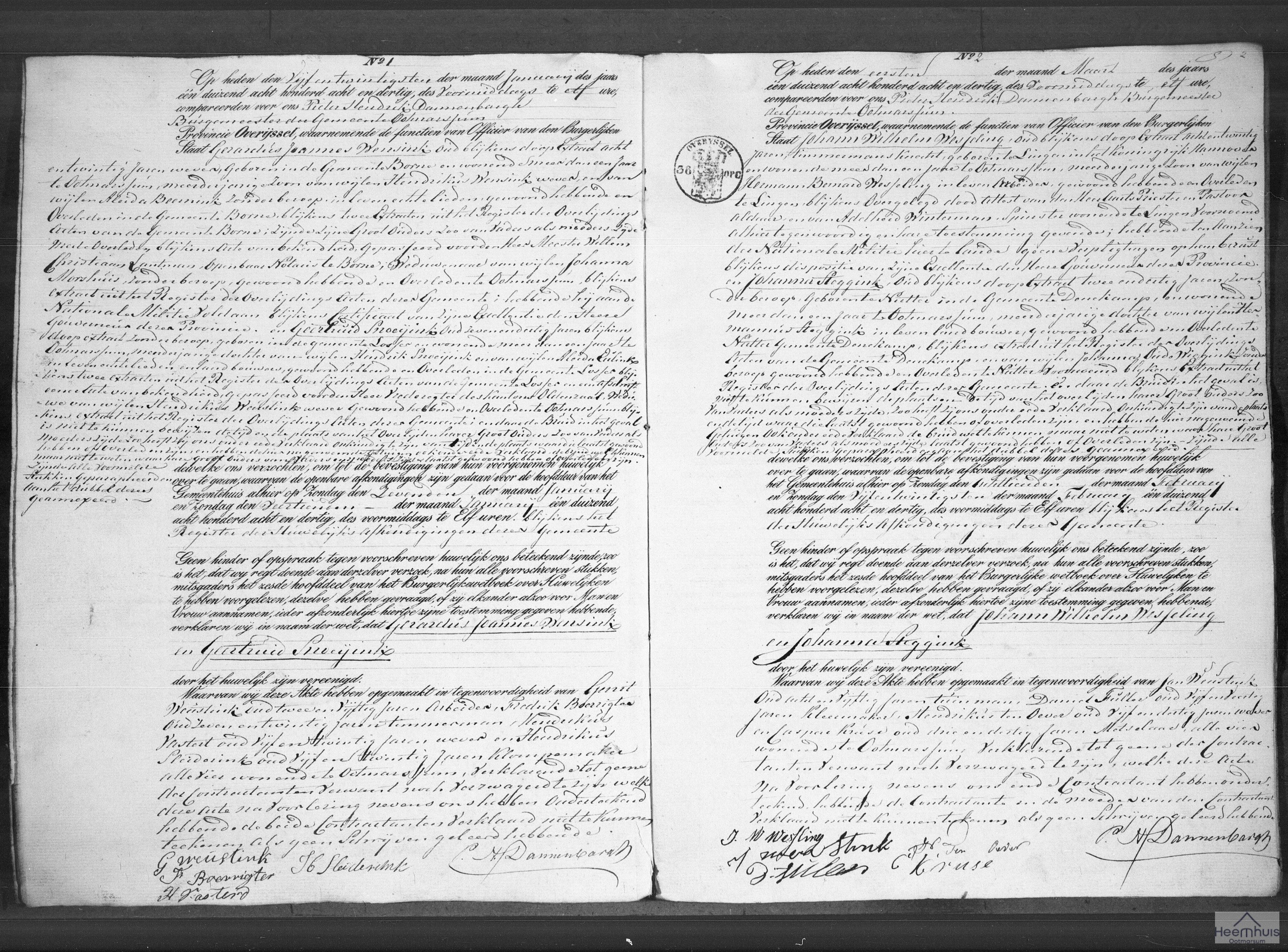 Huwelijksakte van Johann Wilhelm Wesseling en Johanna Steggink