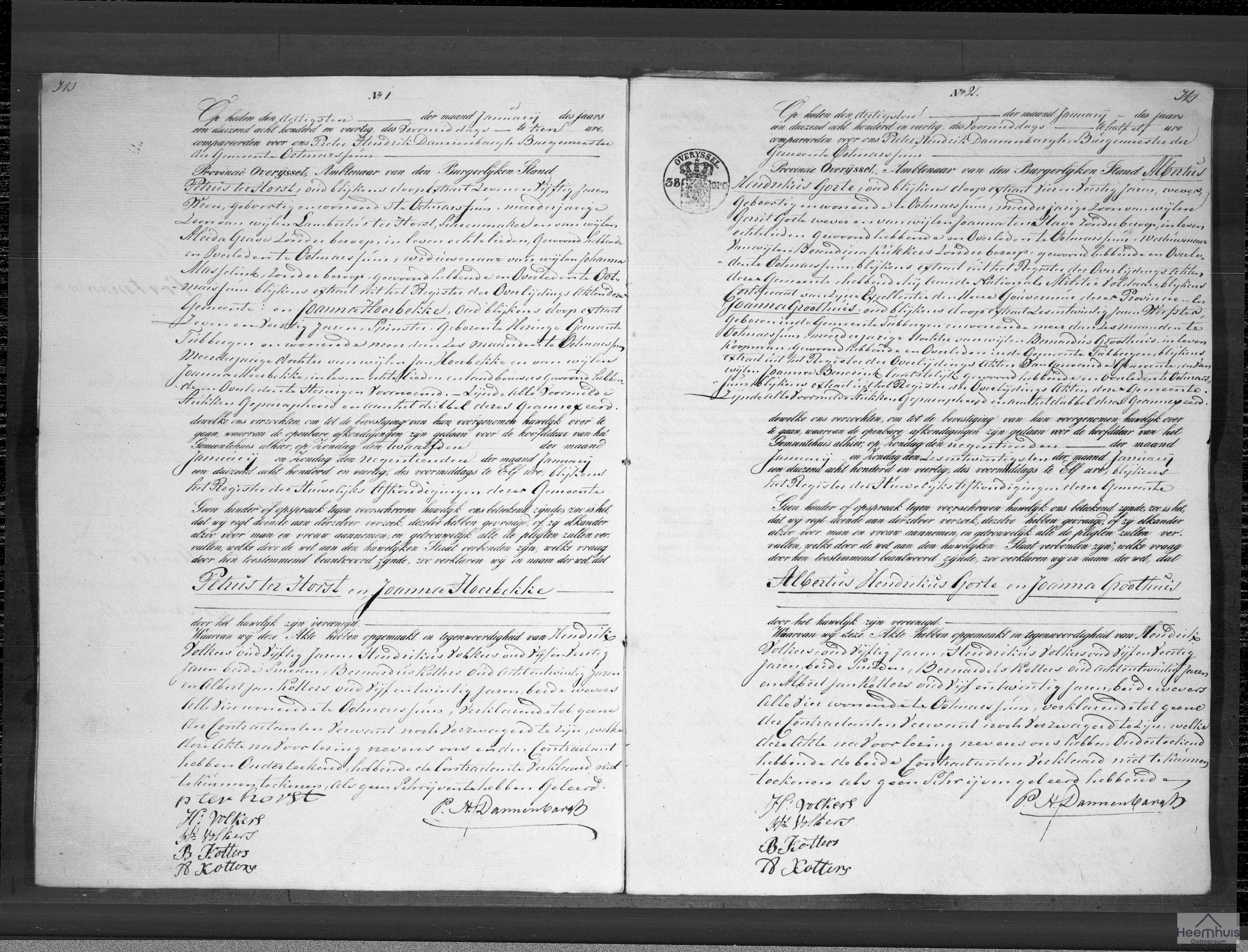 Huwelijksakte van Albertus Hendrikus Gorte en Joanna Groothuis