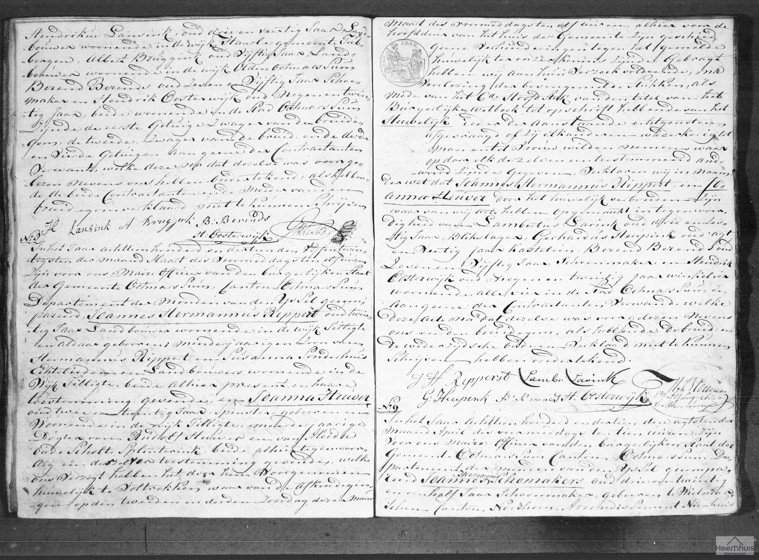 Huwelijksakte van Joannes Hermannus Rippert en Joanna Heuver