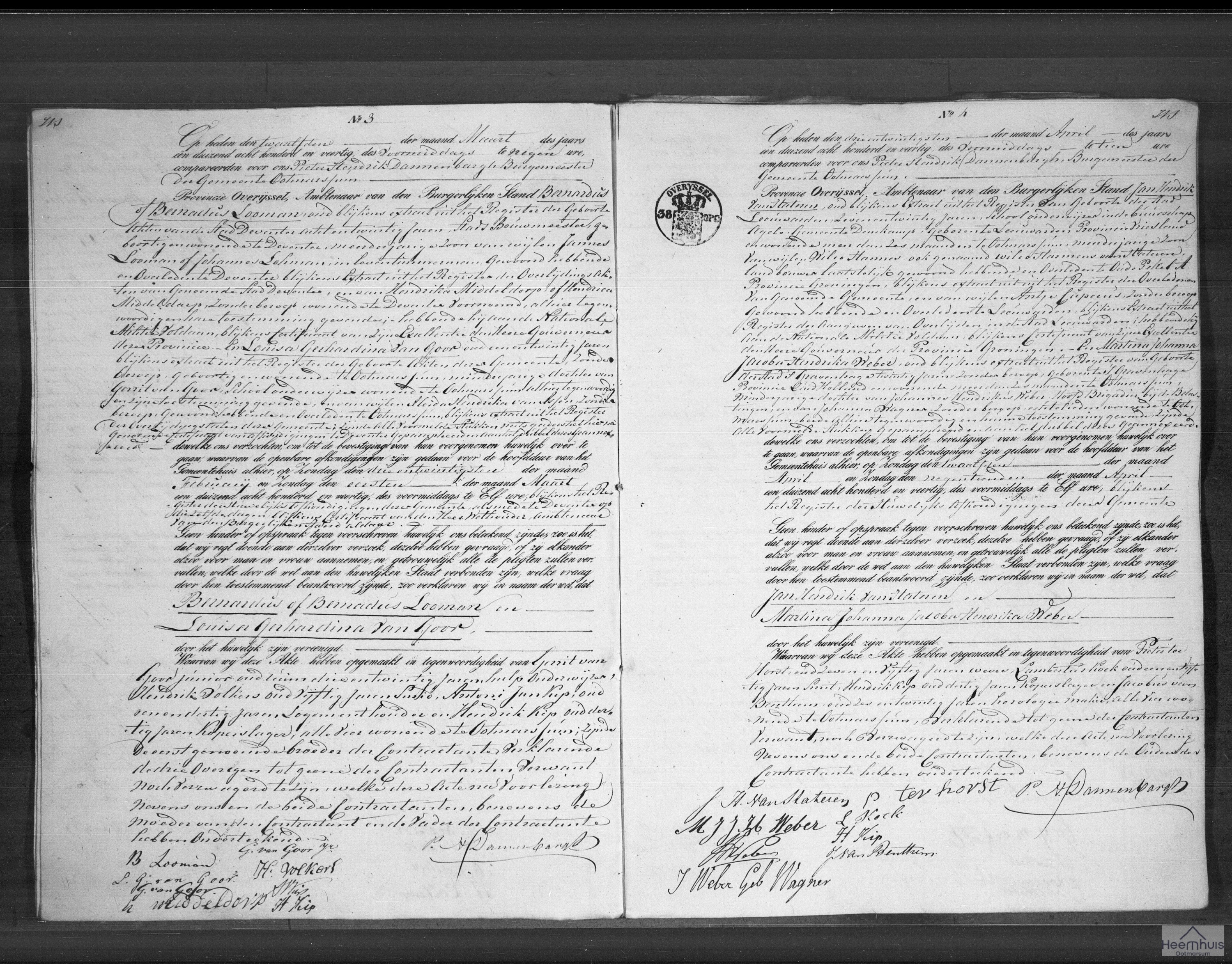 Huwelijksakte van Jan Hendrik van Hateren en Martina Johanna Jacoba Hendrika Weber