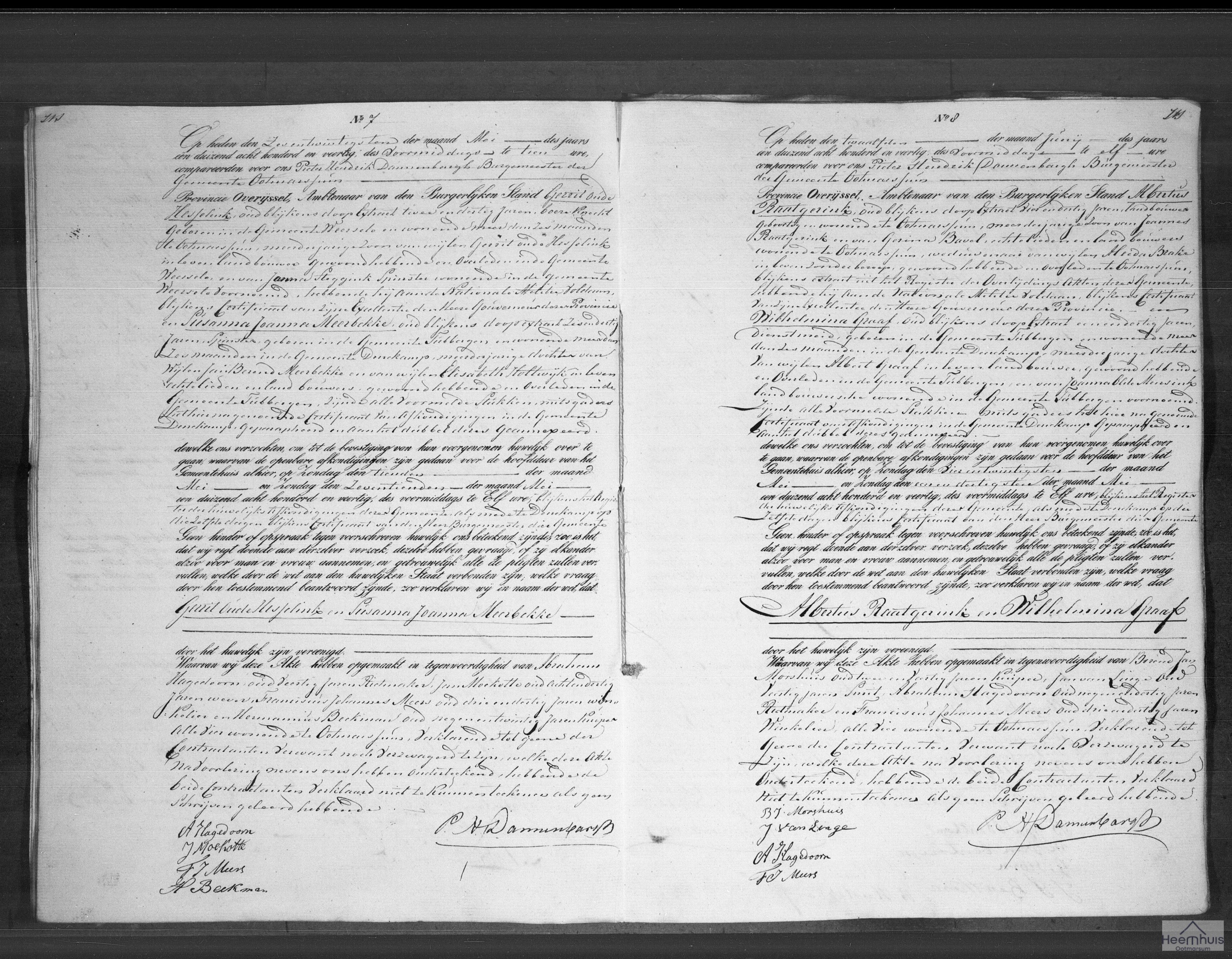 Huwelijksakte van Gerrit Oude Hesselink en Susanna Joanna Meerbekke