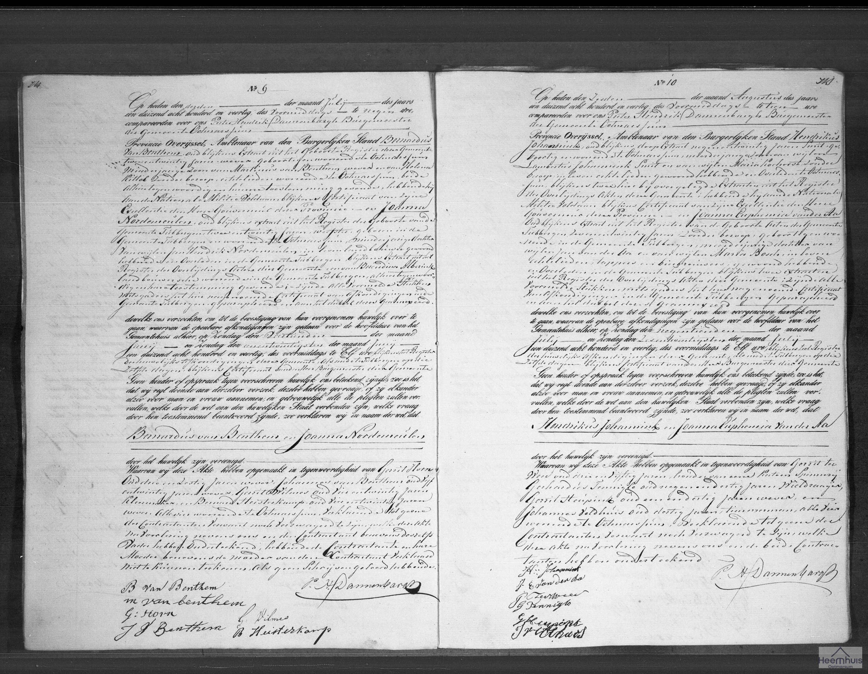 Huwelijksakte van Hendrikus Johannink en Joanna Euphemia van der Aa