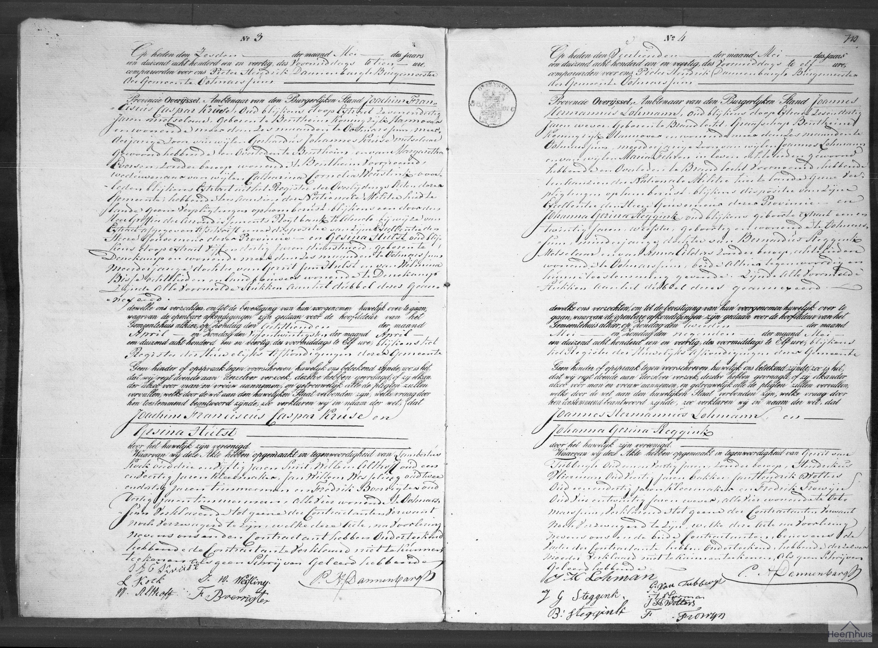 Huwelijksakte van Joannes Hermannus Lohmann en Johanna Gezina Steggink