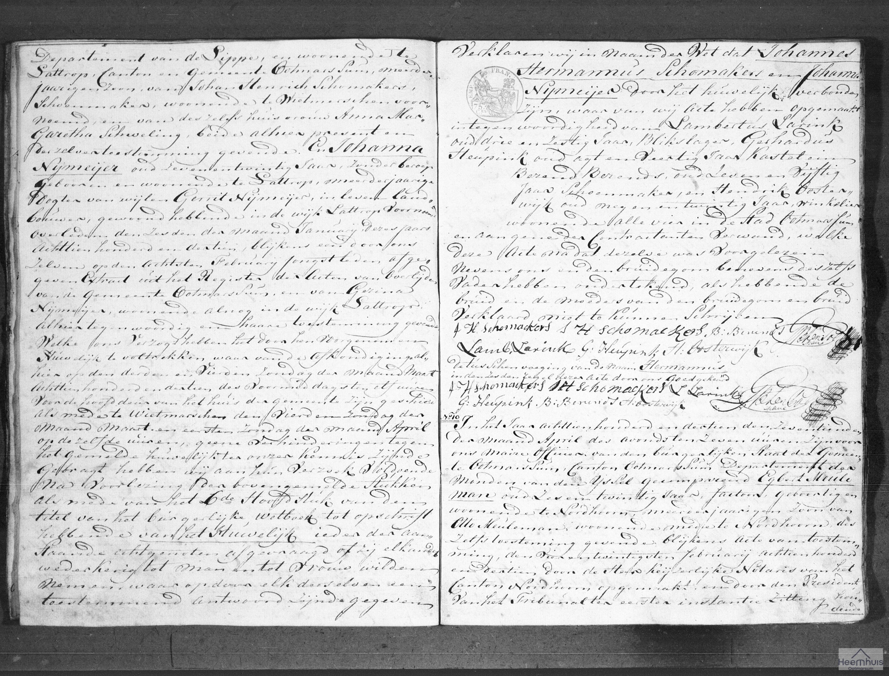 Huwelijksakte van Egbert Meuleman en Catharina Pennink