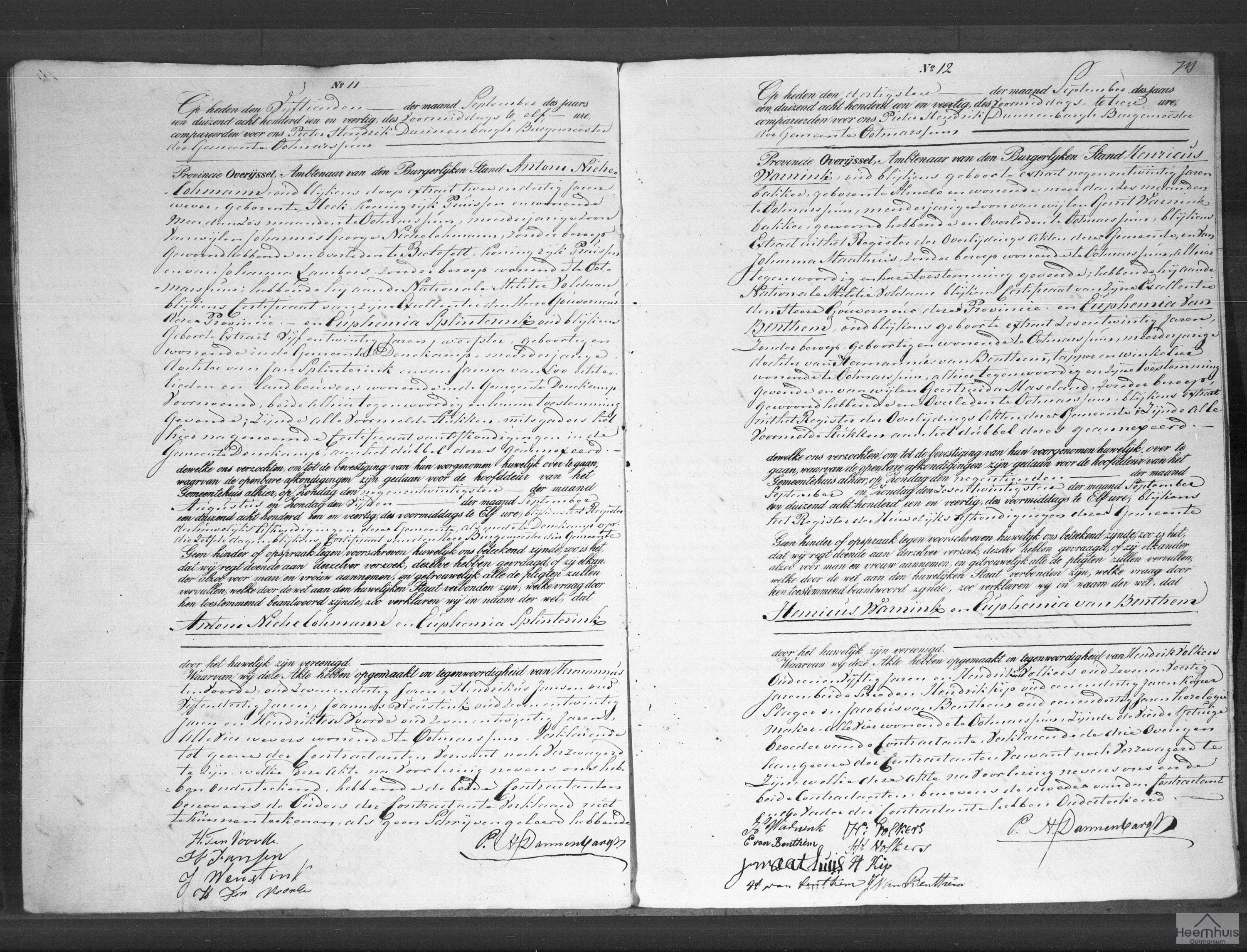 Huwelijksakte van Antoni Niehelohmann en Euphemia Splinterink