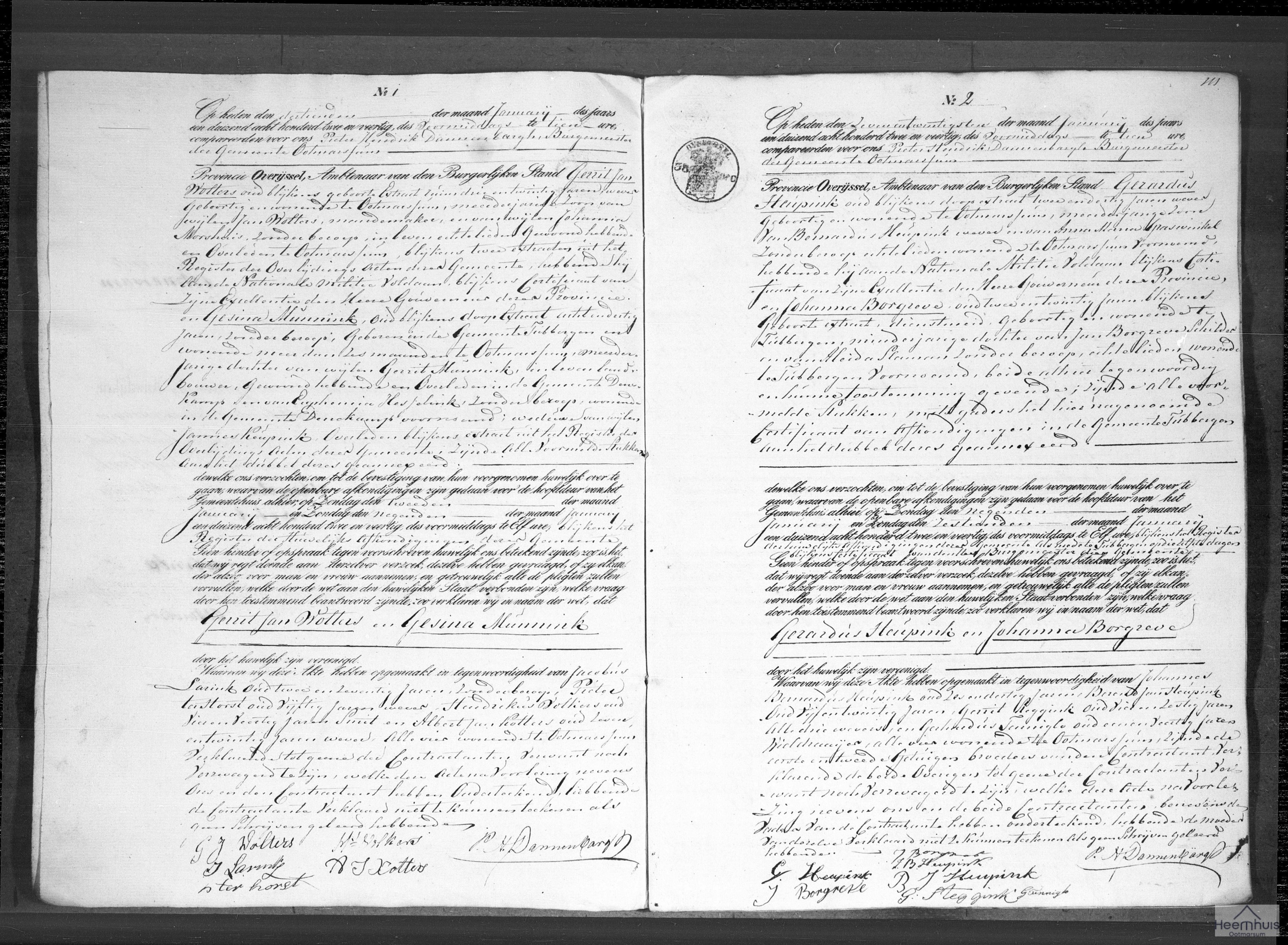 Huwelijksakte van Gerhardus Heupink en Johanna Borggreve Huwelijksakte van Gerhardus Heupink en Johanna Borggreve