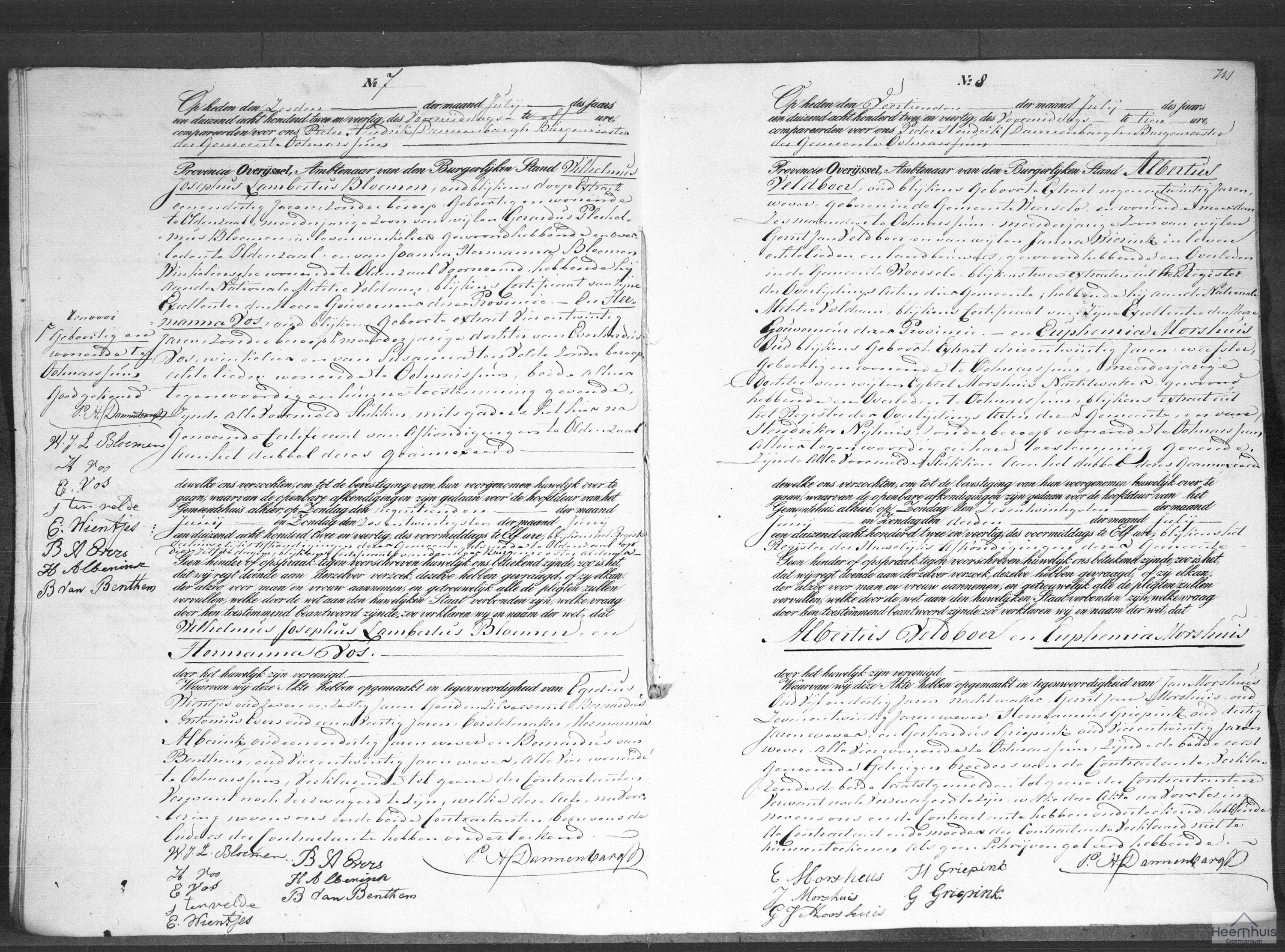 Huwelijksakte van Albertus Veldboer en Euphemia Morshuis