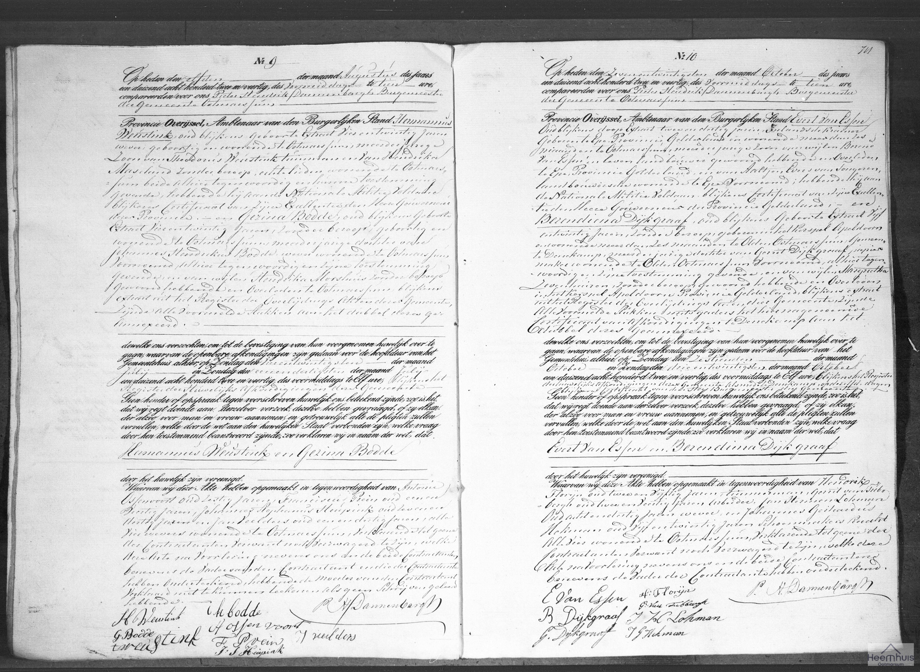 Huwelijksakte van Evert van Essen en Berendiena Dijkgraaf