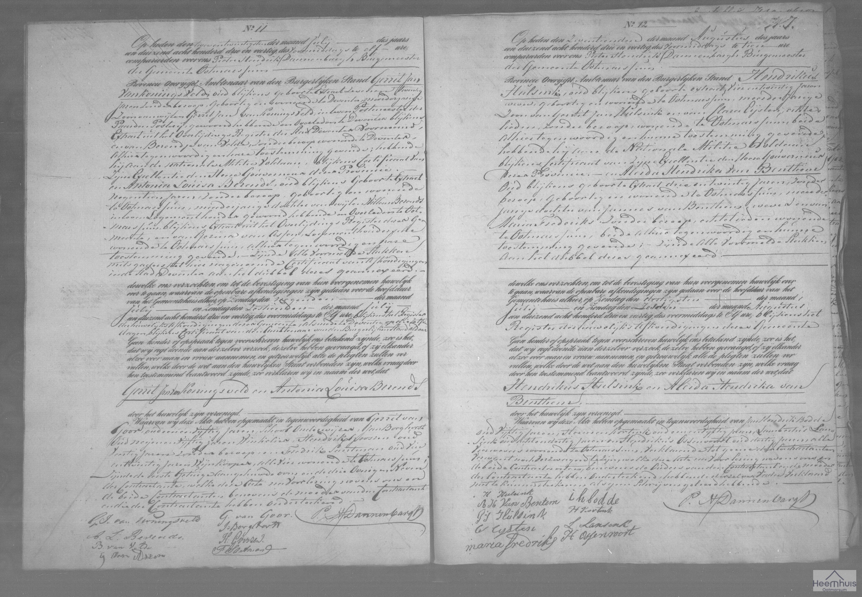 Huwelijksakte van Hendrikus Hulsink en Aleida Hendrika van Benthem