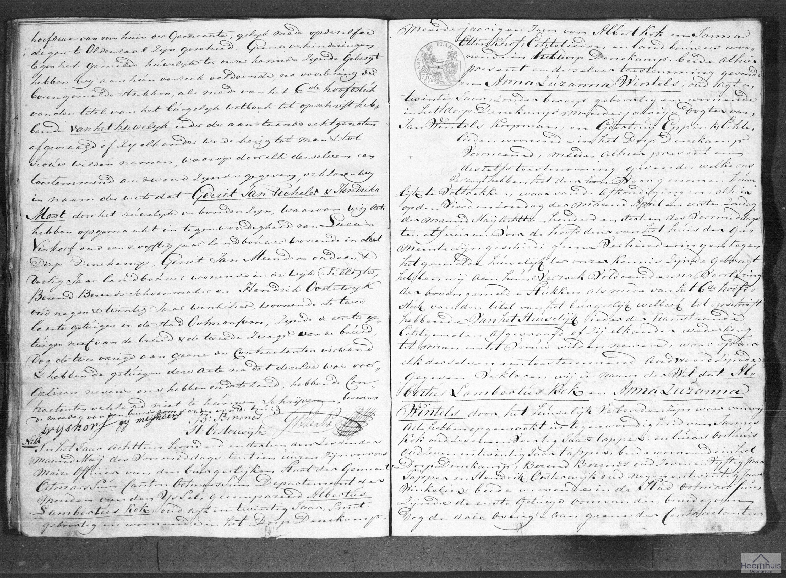 Huwelijksakte van Albertus Lambertus Kok en Anna Zuzanna Wintels