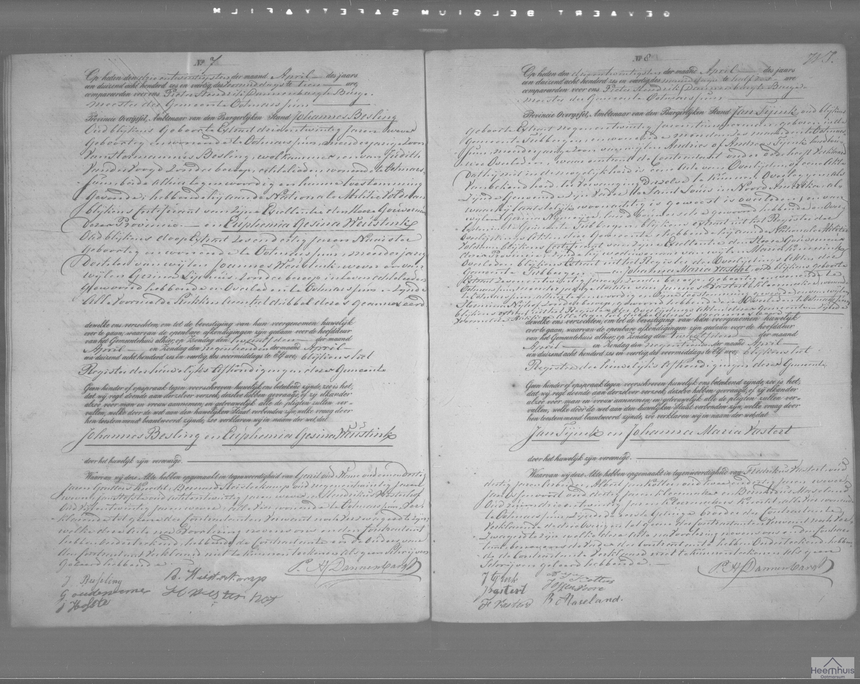 Huwelijksakte van Johannes Besling en Euphemia Gesina Weustink