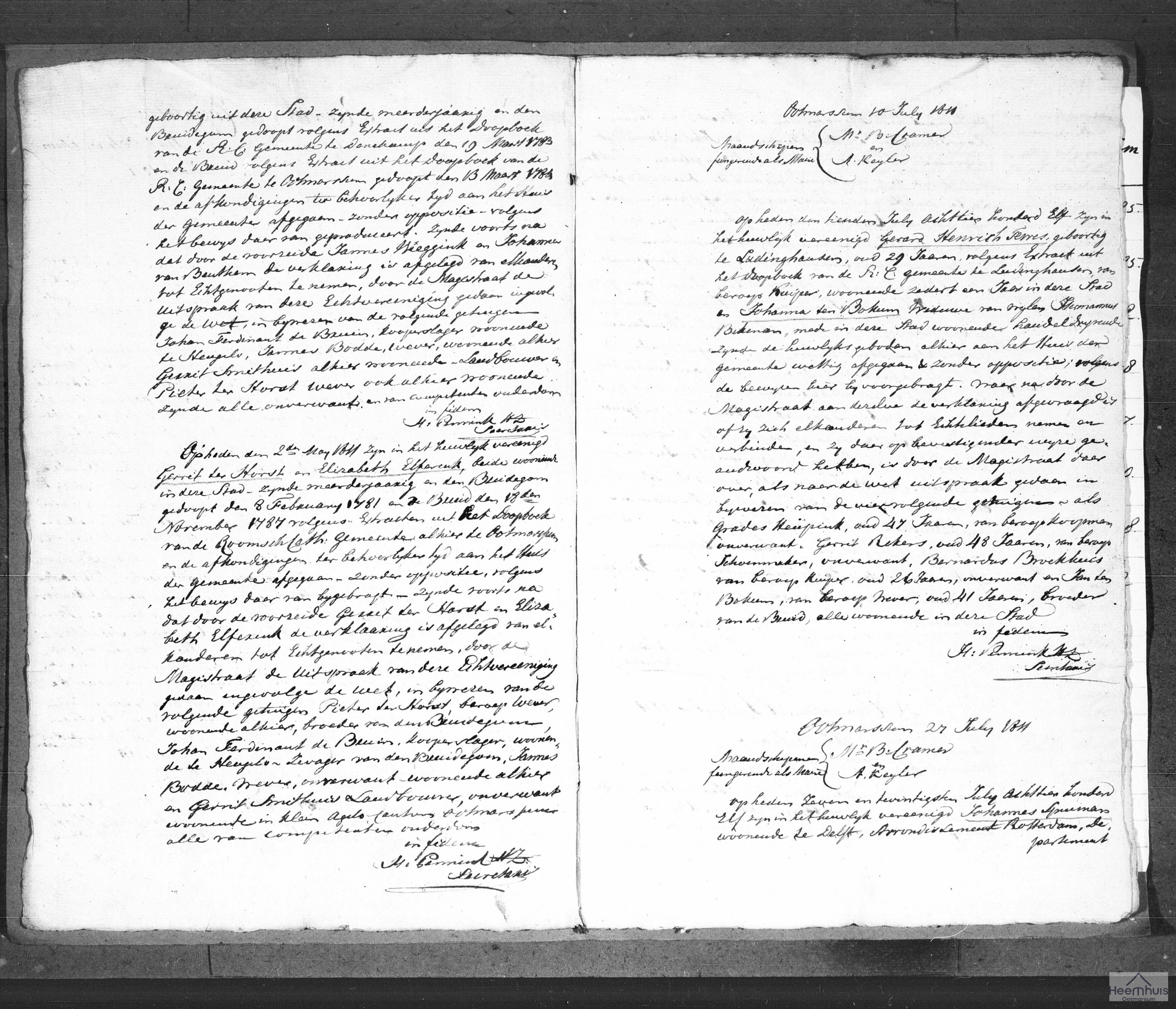 Huwelijksakte van Gerard Henrich Tewes en Johanna ten Bokum