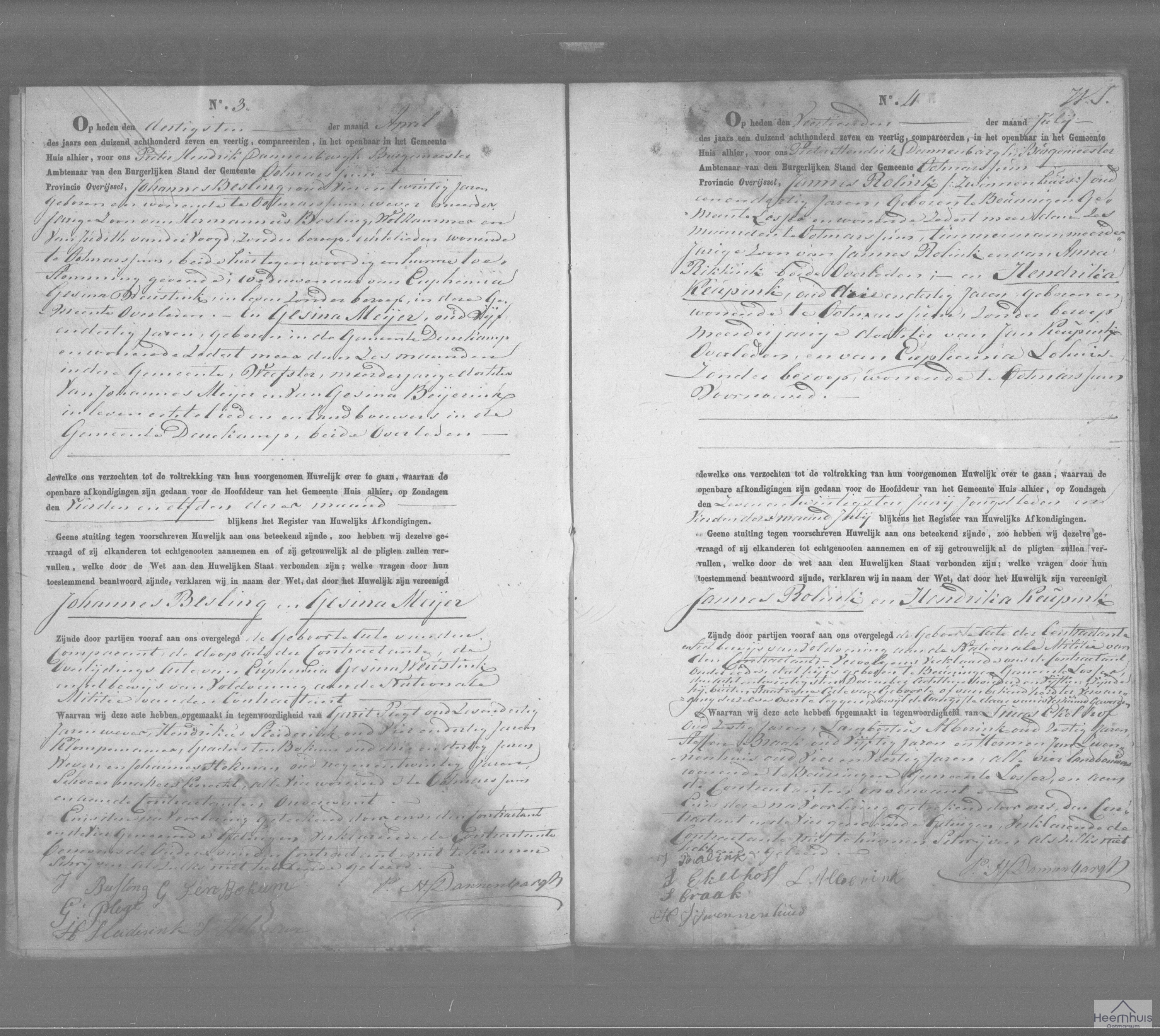 Huwelijksakte van Jannes Rolink en Hendrika Keupink